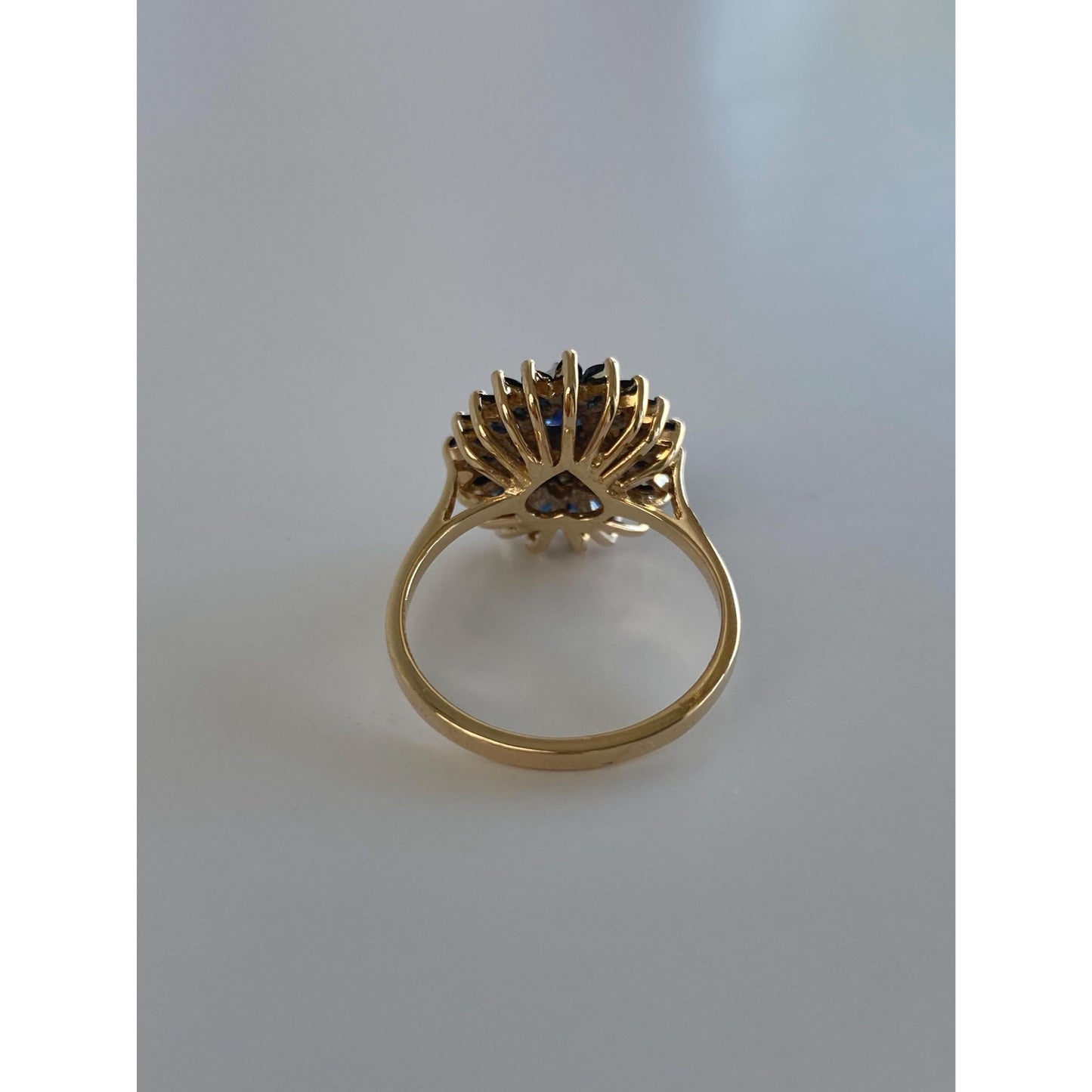 Vintage Solid 14k Yellow Gold Sapphire Diamond Halo Ring - Size 6