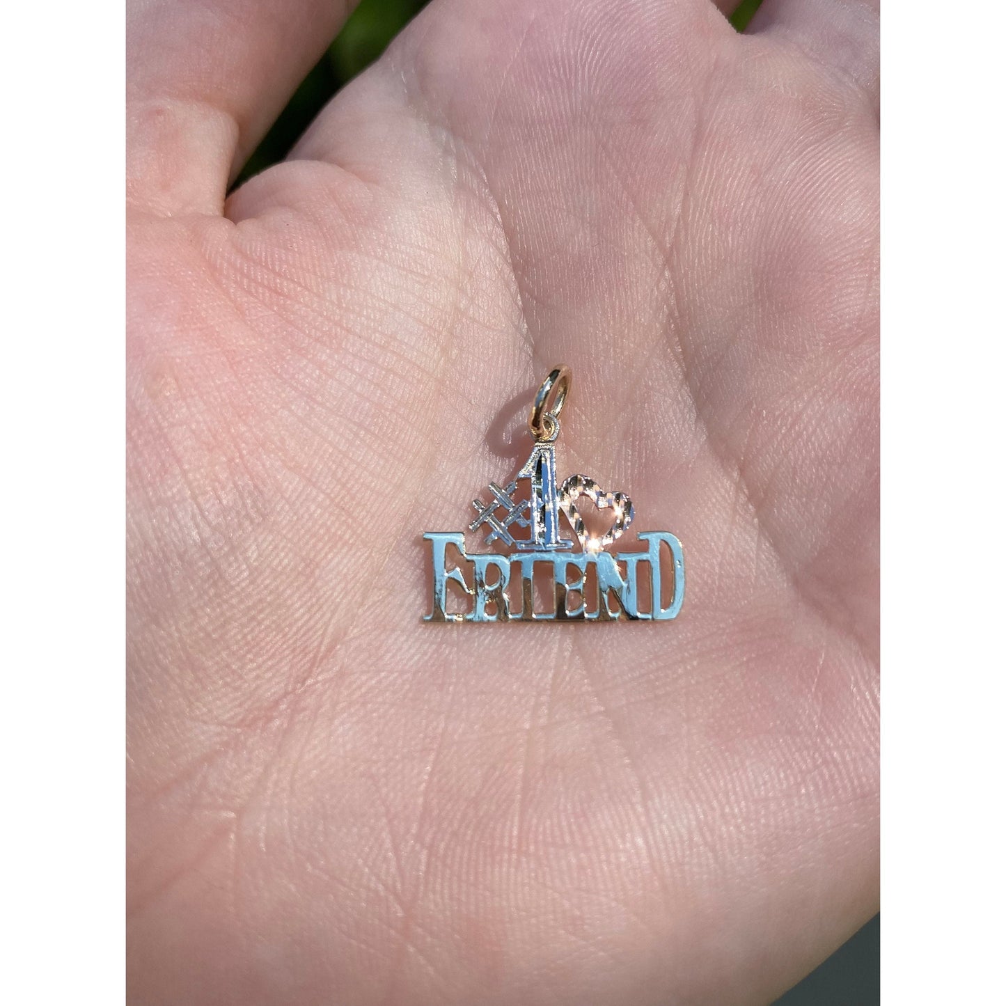 Solid 14k Tri Tone Gold '#1 Friend' Charm
