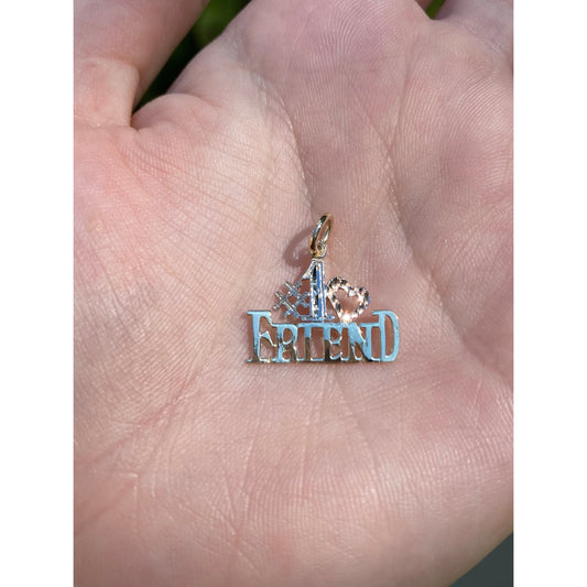 Solid 14k Tri Tone Gold '#1 Friend' Charm
