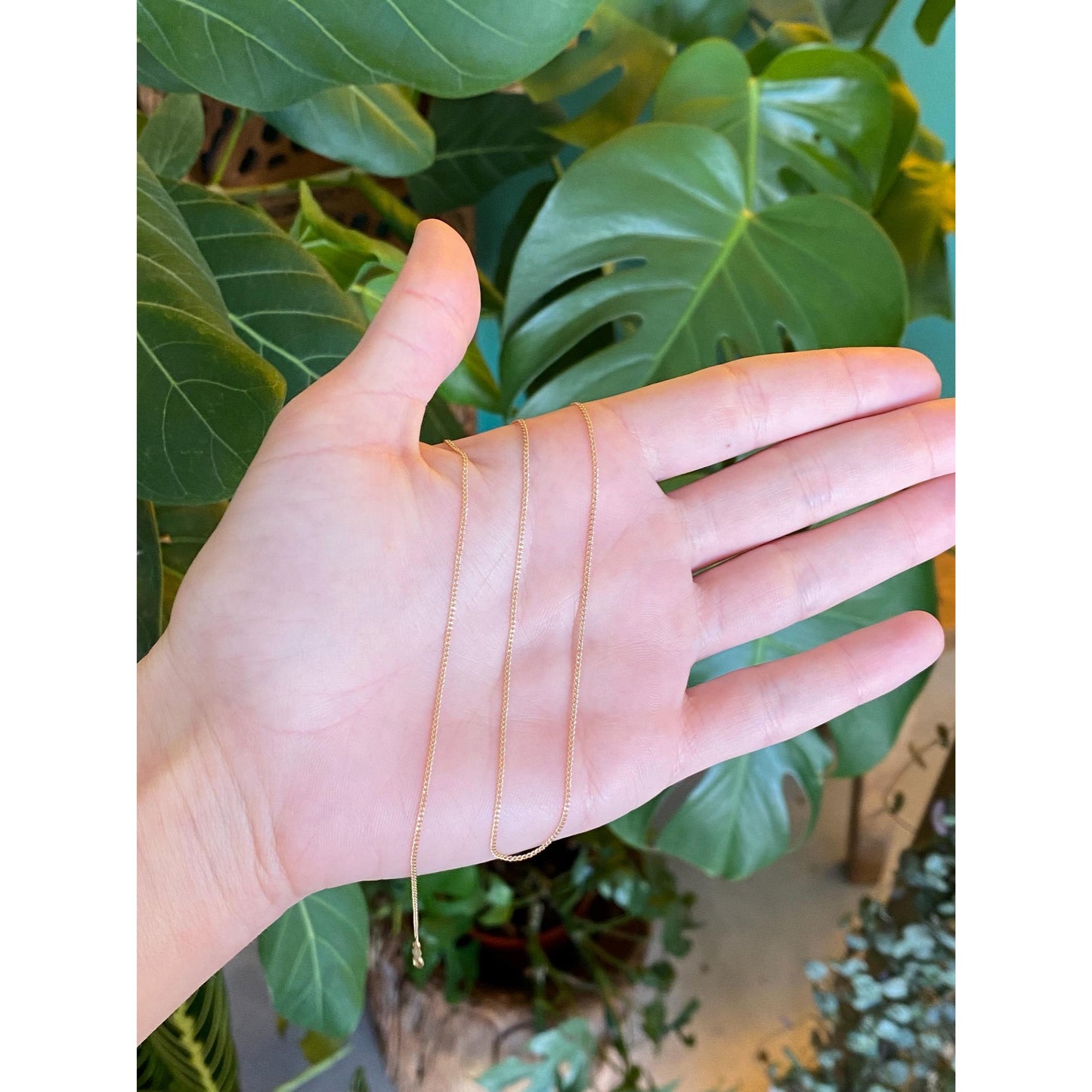 Vintage Solid 14k Yellow Gold Dainty Tight Curb Chain Necklace - 15 inches