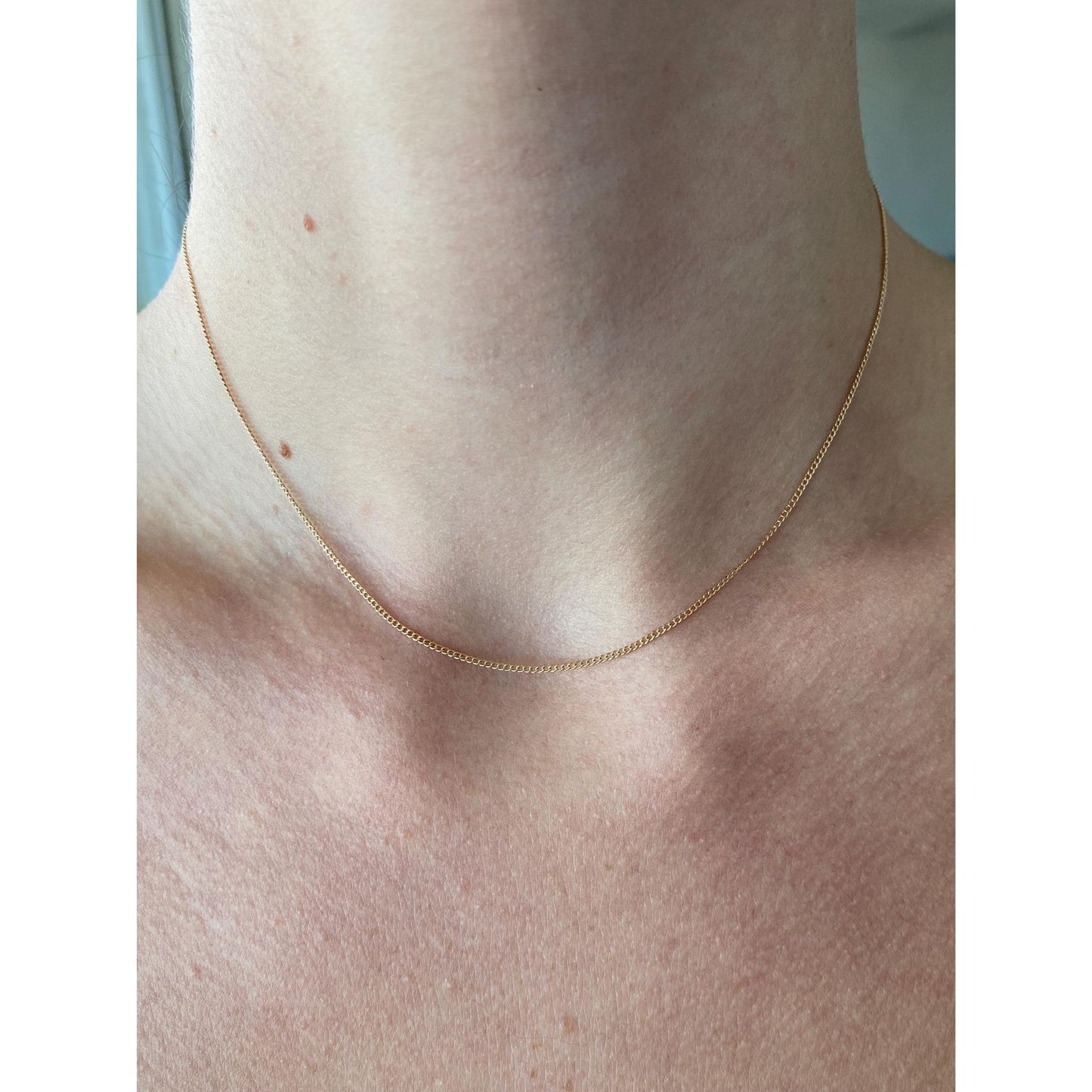 Vintage Solid 14k Yellow Gold Dainty Tight Curb Chain Necklace - 15 inches