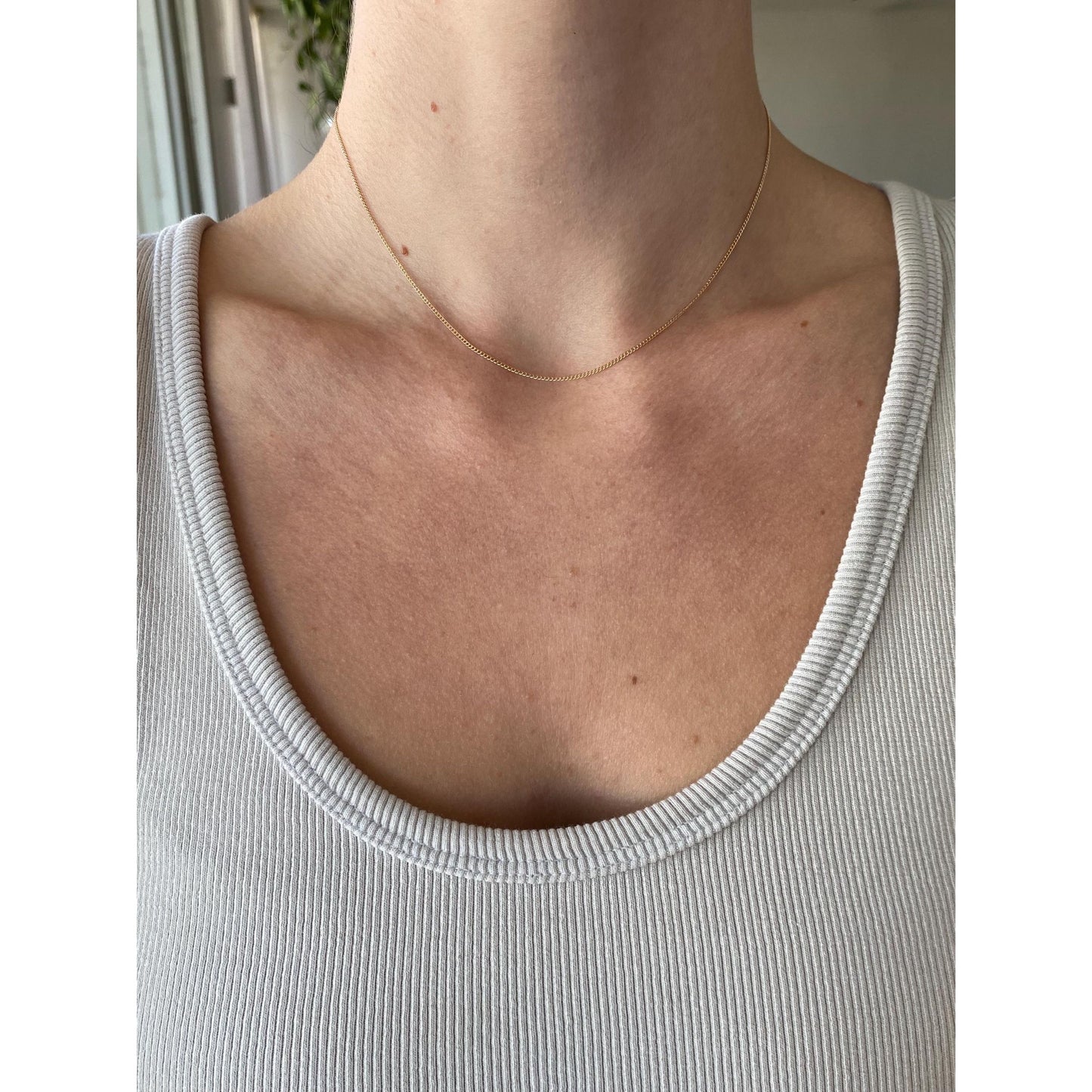 Vintage Solid 14k Yellow Gold Dainty Tight Curb Chain Necklace - 15 inches