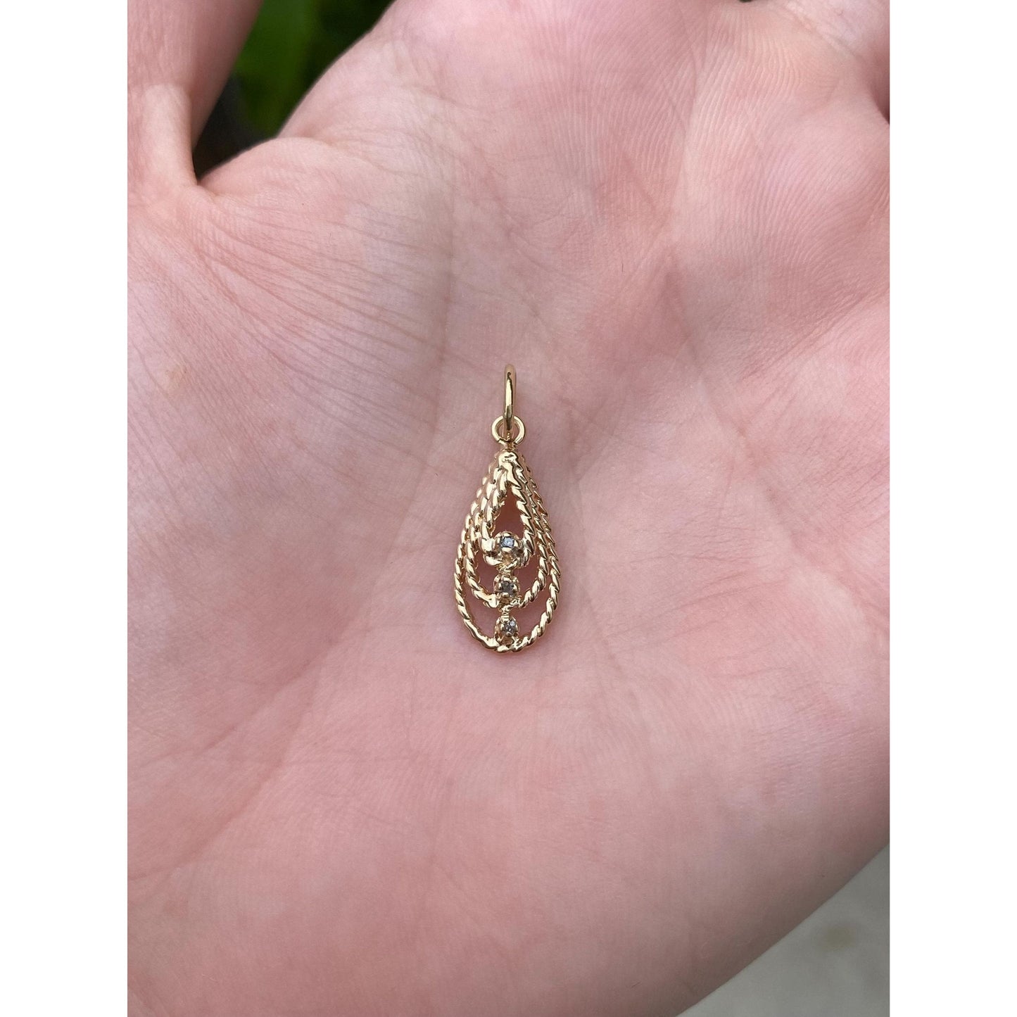 Vintage Solid 14k Yellow Gold Diamond Teardrop Stick Pin Conversion Charm