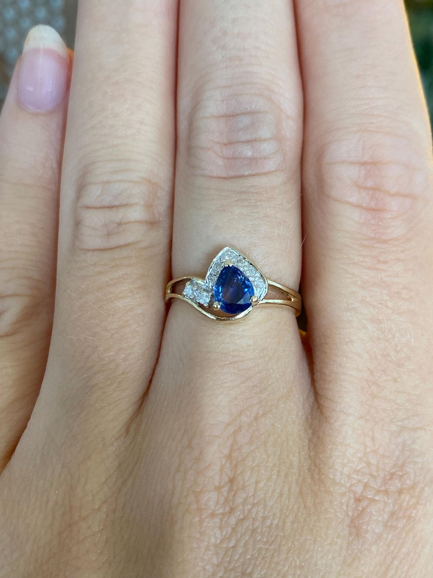 Vintage Solid 14k White & Yellow Gold Diamond Sapphire Ring - Size 6