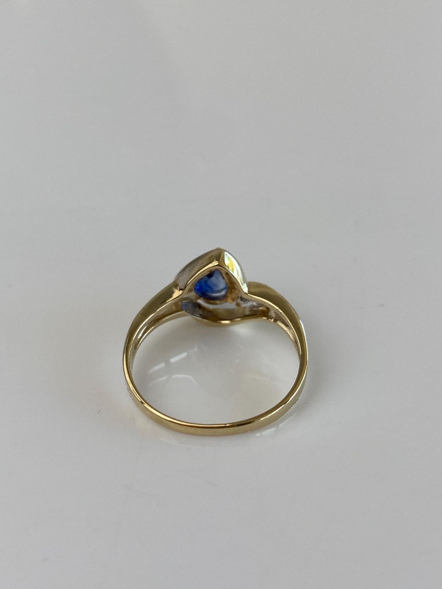 Vintage Solid 14k White & Yellow Gold Diamond Sapphire Ring - Size 6