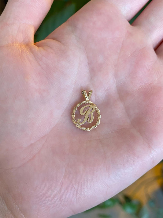 Solid 14k Yellow Gold Initial 'B' Rope Border Charm