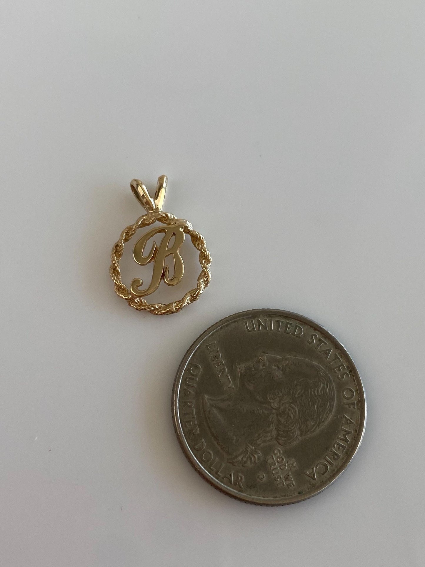 Solid 14k Yellow Gold Initial 'B' Rope Border Charm