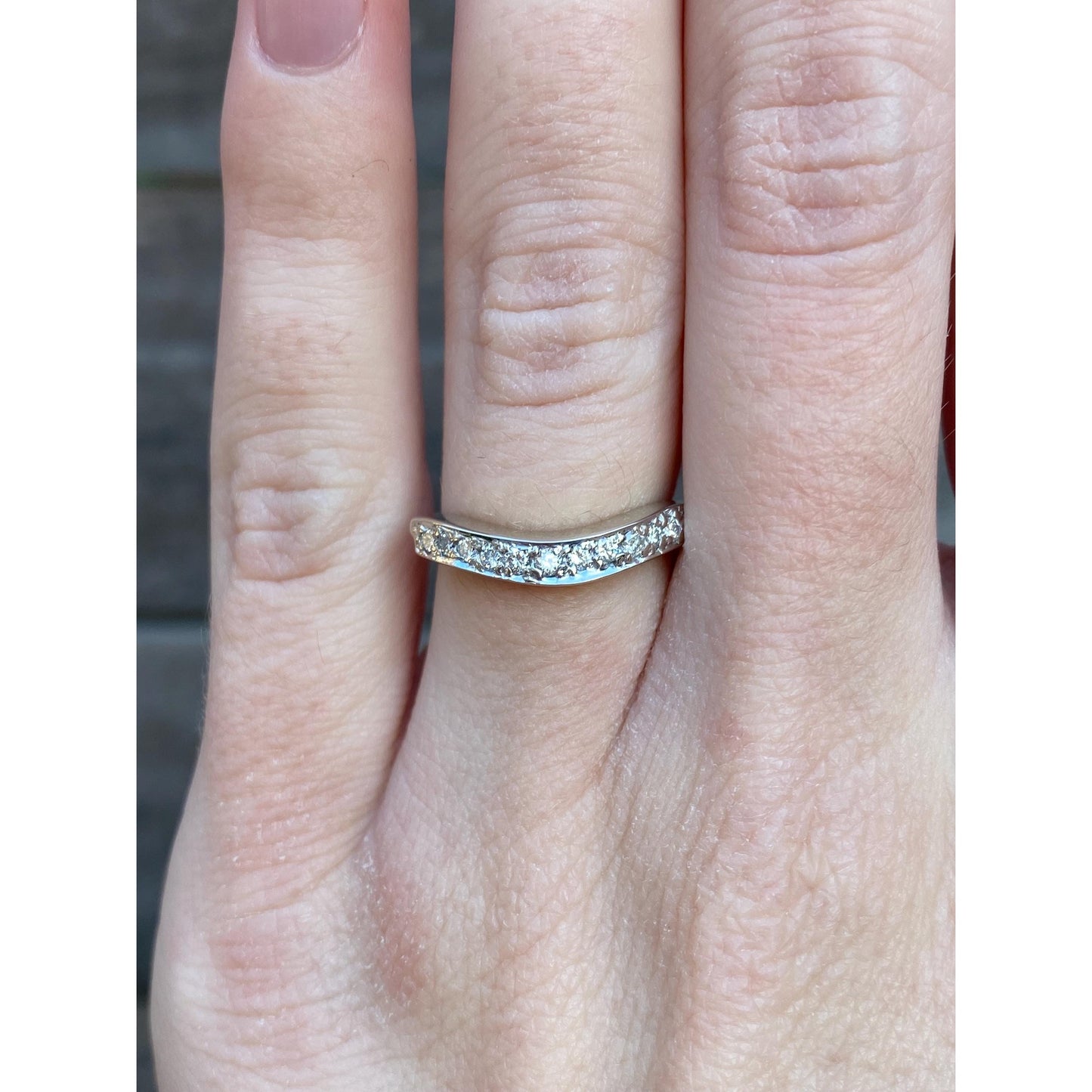 Vintage Solid 14k White Gold Diamond Wavy Ring Band - Size 5