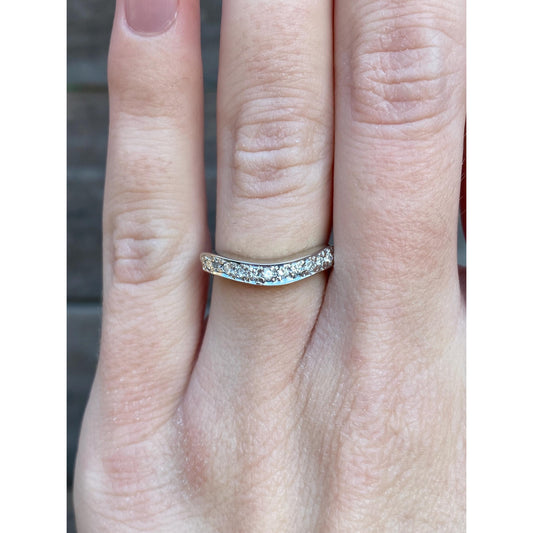 Vintage Solid 14k White Gold Diamond Wavy Ring Band - Size 5