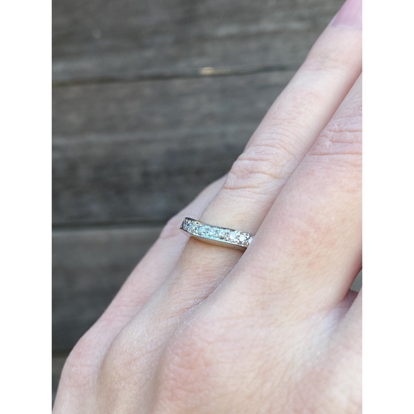 Vintage Solid 14k White Gold Diamond Wavy Ring Band - Size 5