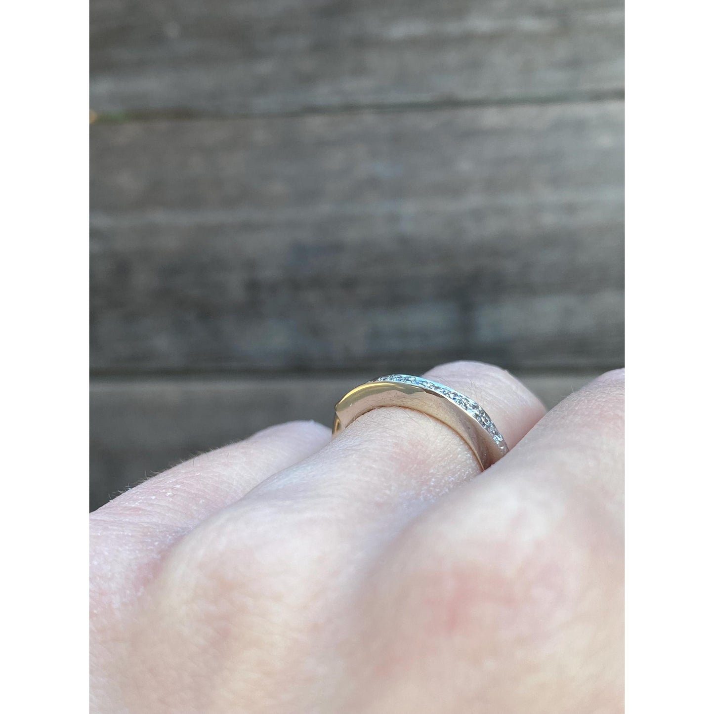 Vintage Solid 14k White Gold Diamond Wavy Ring Band - Size 5