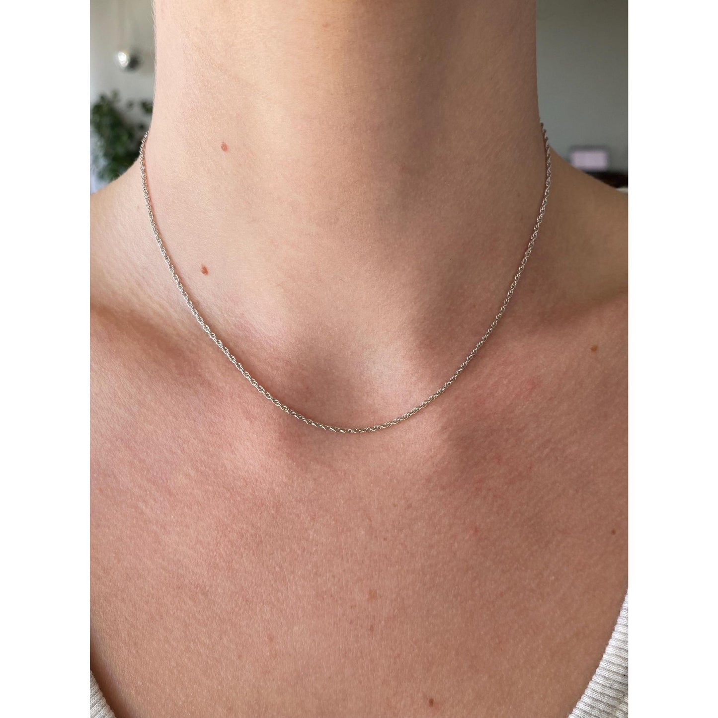 Vintage Solid 14k White Gold Chain Necklace - 15.5 inches