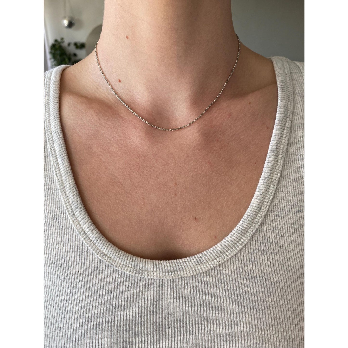 Vintage Solid 14k White Gold Chain Necklace - 15.5 inches