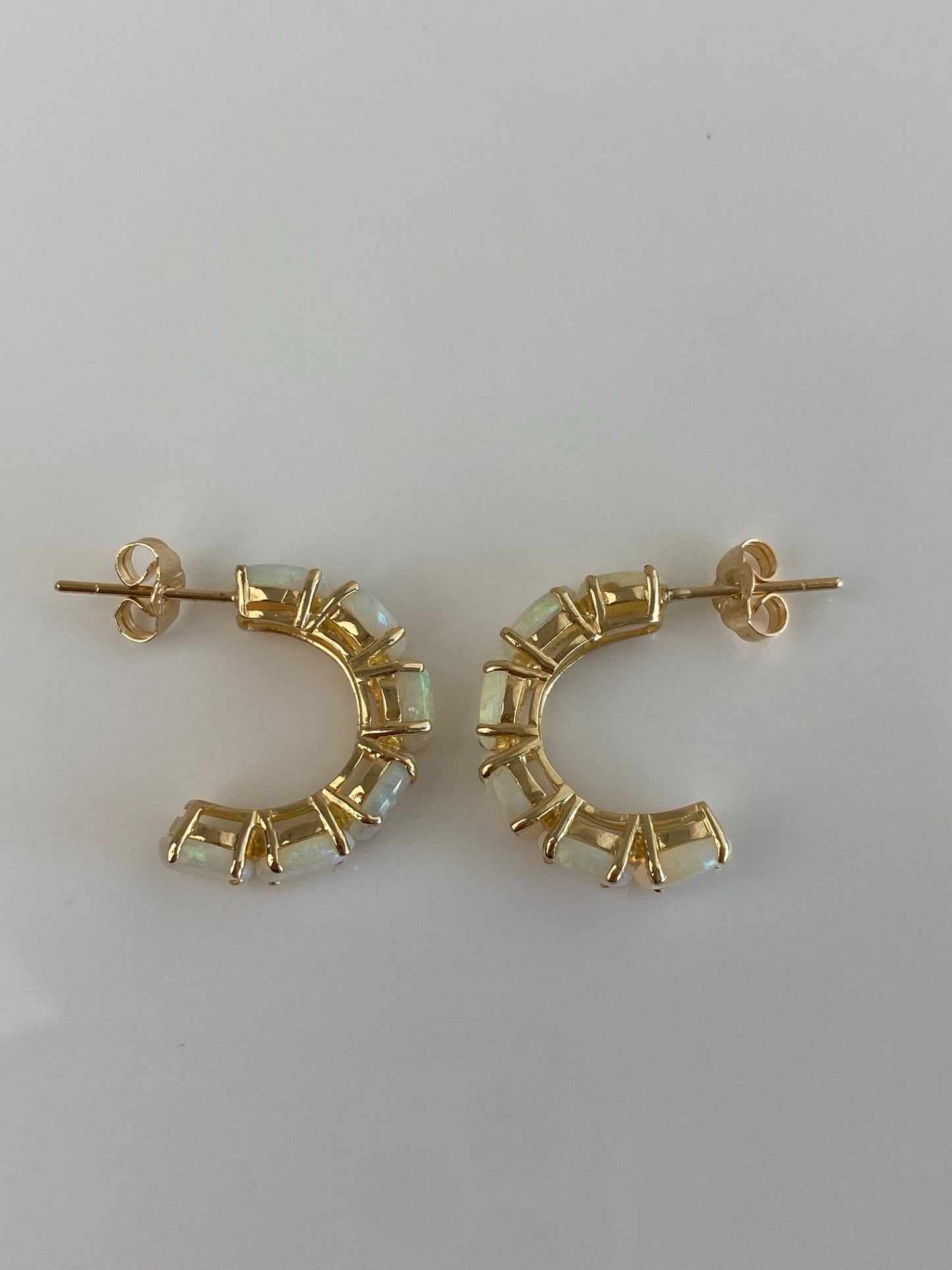Vintage Solid 14k Yellow Gold Opal Hoop Earrings