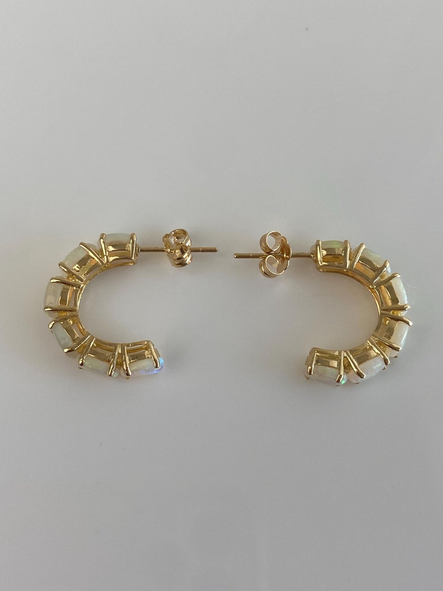 Vintage Solid 14k Yellow Gold Opal Hoop Earrings