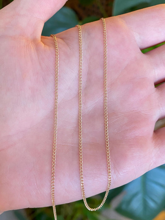 Vintage Solid 14k Yellow Gold Dainty Curb Chain Necklace - 19.5 inches