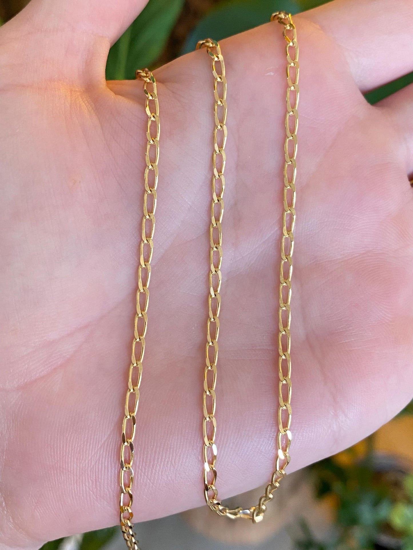 Vintage Solid 14k Yellow Gold Elongated Curb Chain Necklace - 16 inches