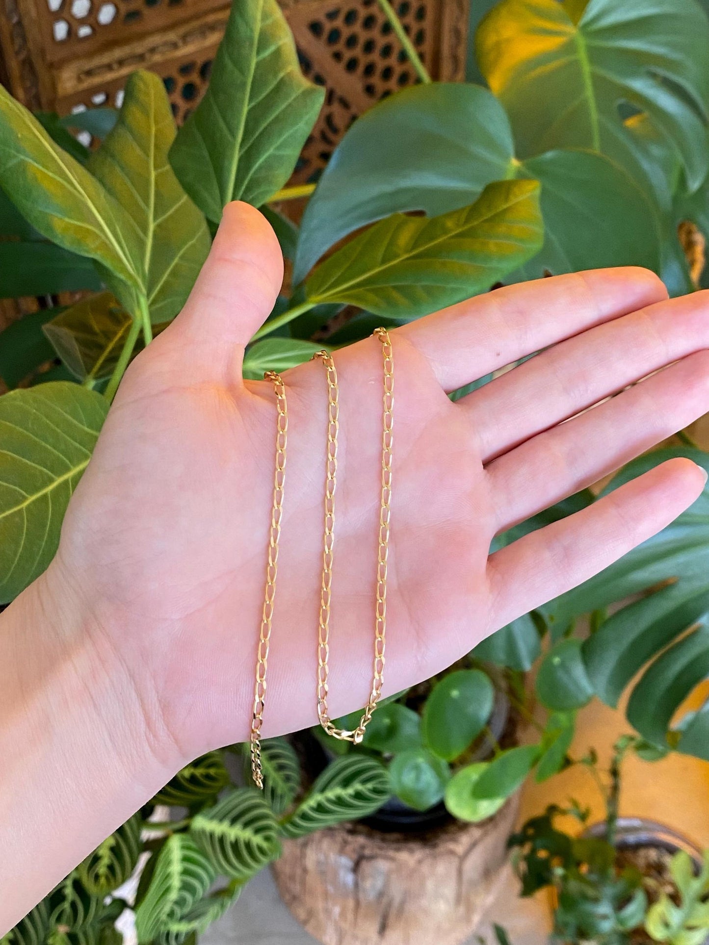 Vintage Solid 14k Yellow Gold Elongated Curb Chain Necklace - 16 inches