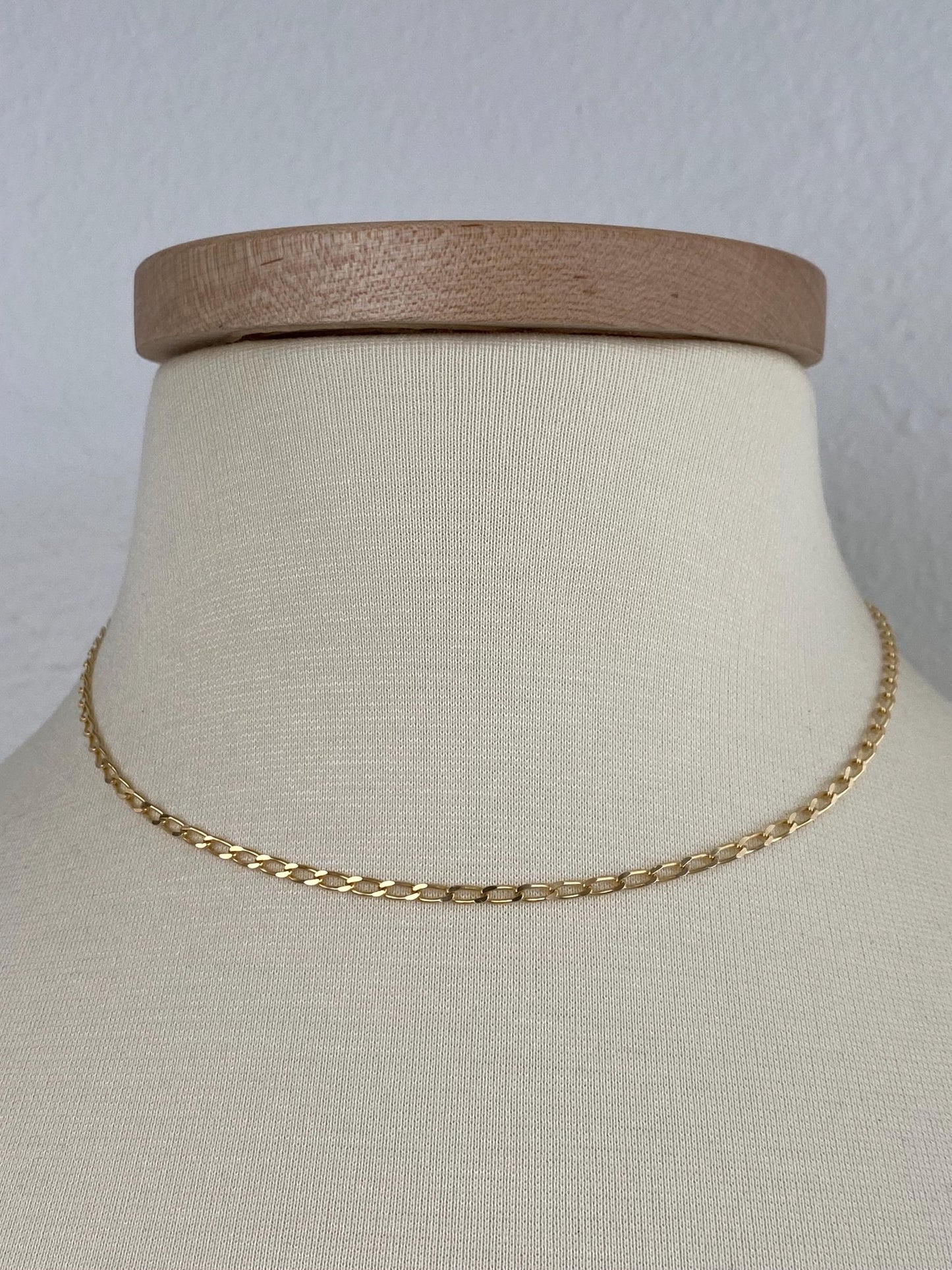 Vintage Solid 14k Yellow Gold Elongated Curb Chain Necklace - 16 inches