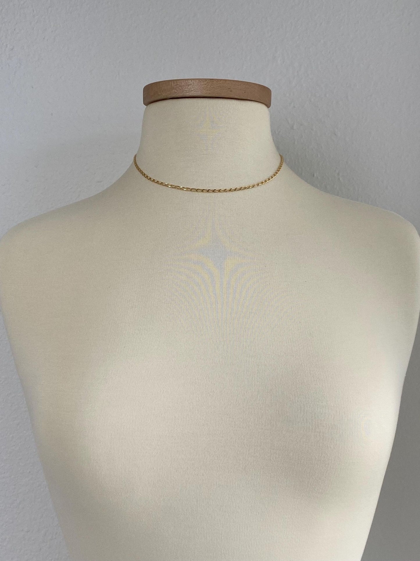Vintage Solid 14k Yellow Gold Elongated Curb Chain Necklace - 16 inches