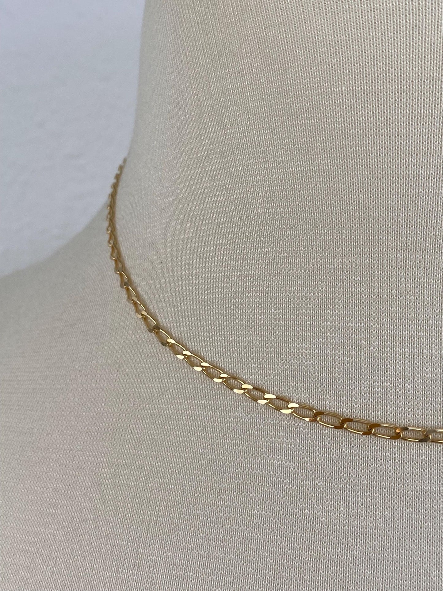 Vintage Solid 14k Yellow Gold Elongated Curb Chain Necklace - 16 inches