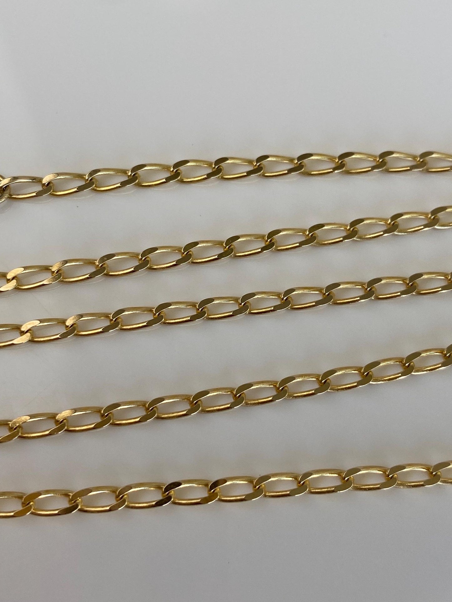 Vintage Solid 14k Yellow Gold Elongated Curb Chain Necklace - 16 inches