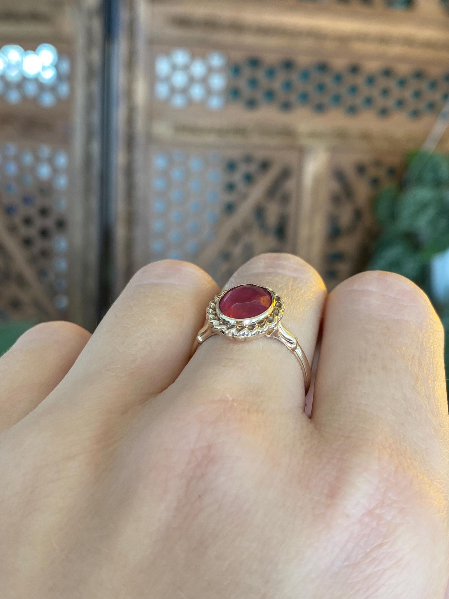 Vintage Solid 9k Yellow Gold Pink Cubic Zirconia Ring - Size 6.5