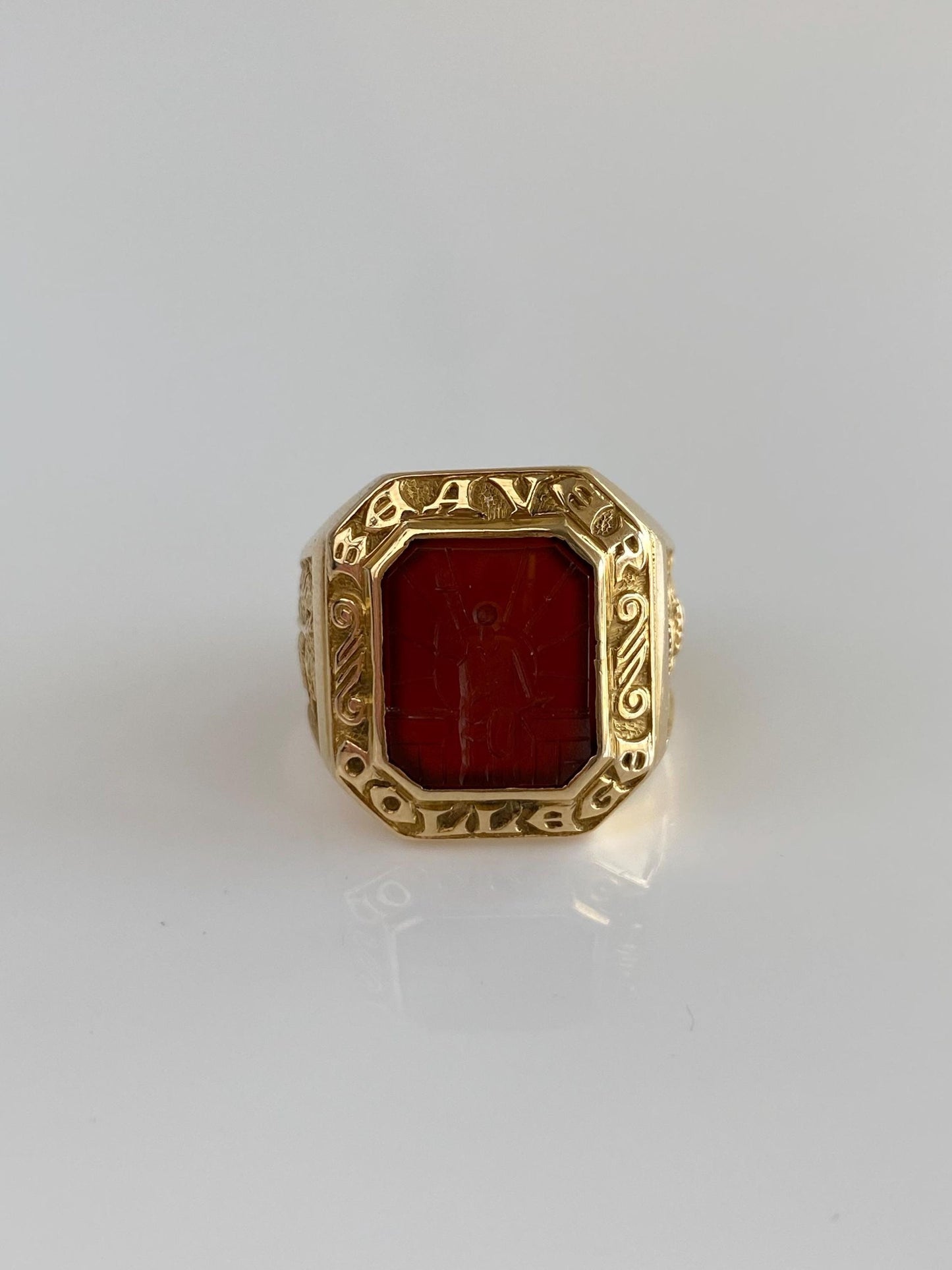 Vintage Solid 14k Yellow Gold Carnelian Intaglio Ring - Size 5.25