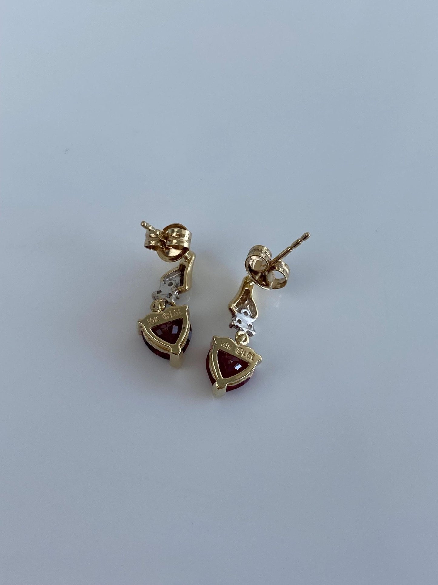Vintage Solid 10k Yellow Gold Diamond Ruby Heart Dangle Stud Earrings