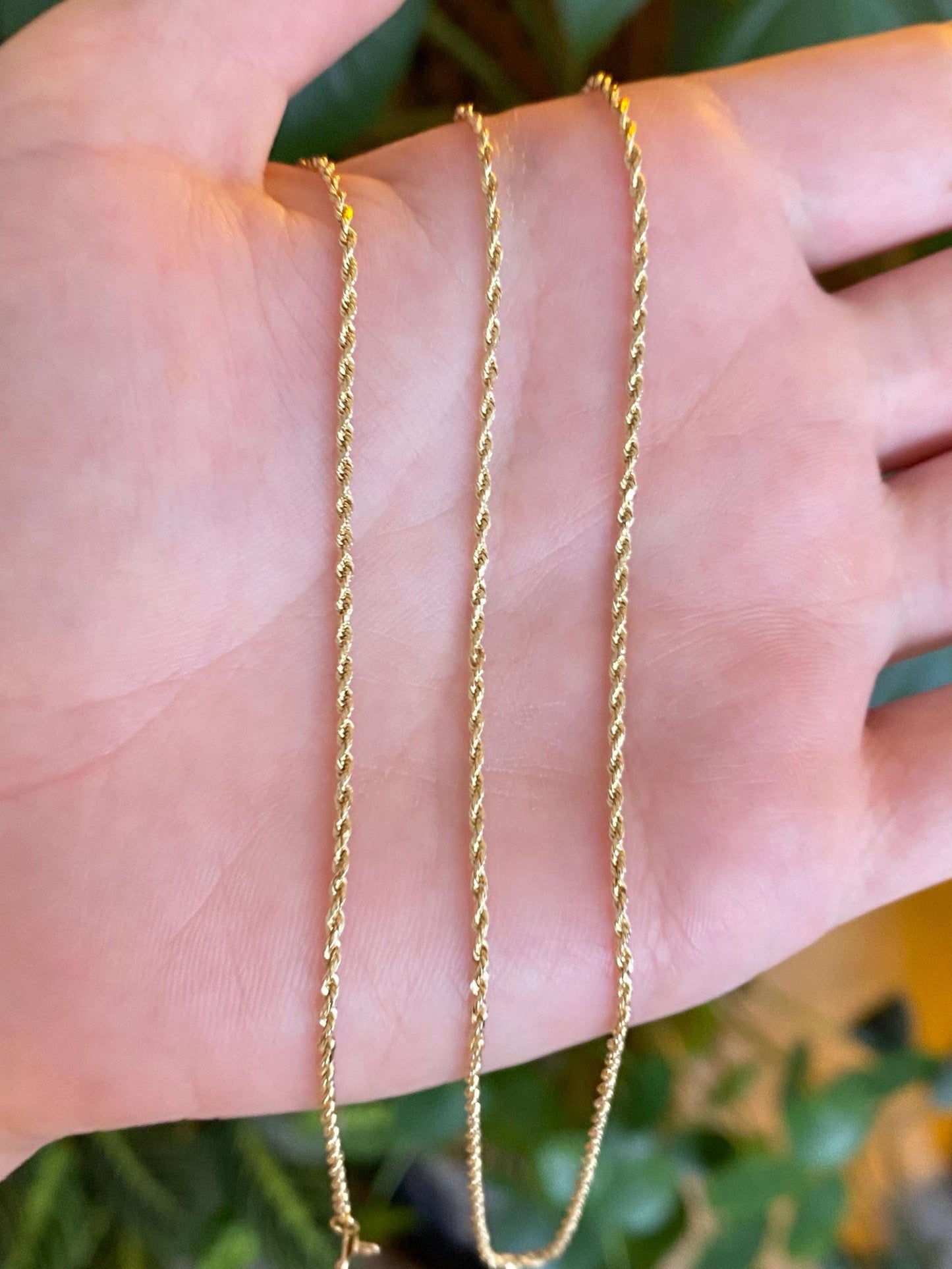 Vintage Solid 14k Yellow Gold Long Slim Rope Chain Necklace - 22.25 inches