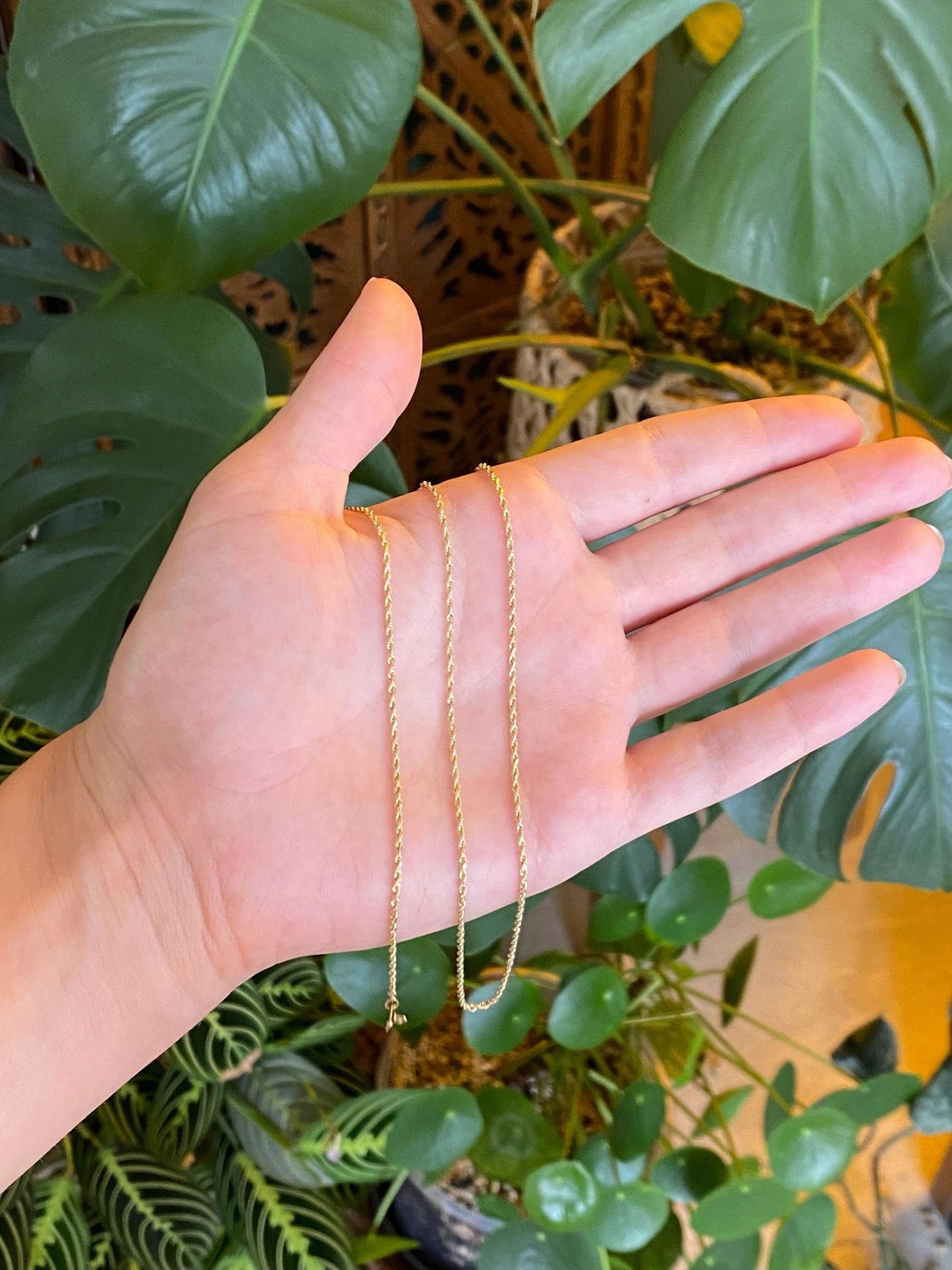 Vintage Solid 14k Yellow Gold Long Slim Rope Chain Necklace - 22.25 inches