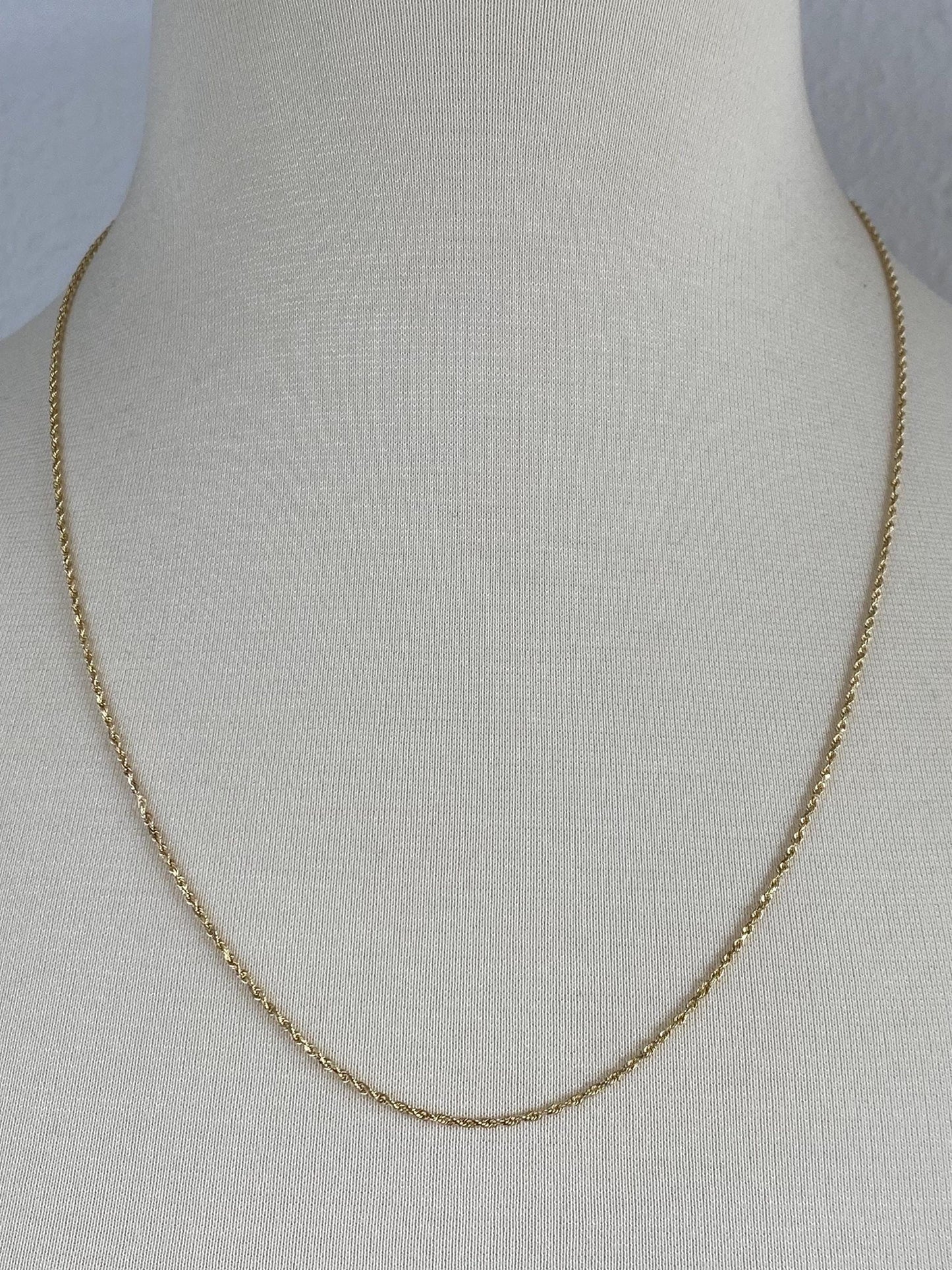 Vintage Solid 14k Yellow Gold Long Slim Rope Chain Necklace - 22.25 inches