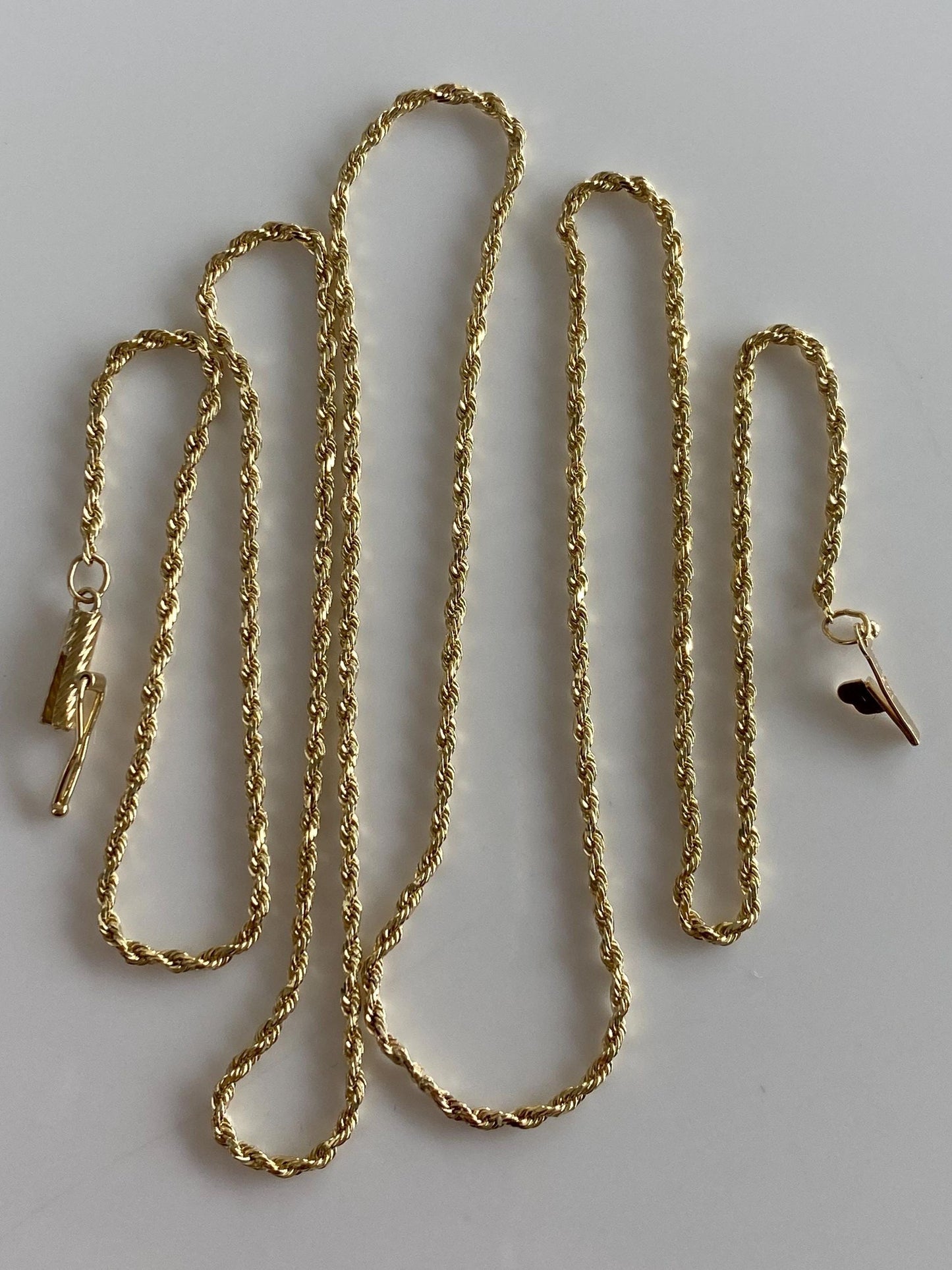 Vintage Solid 14k Yellow Gold Long Slim Rope Chain Necklace - 22.25 inches