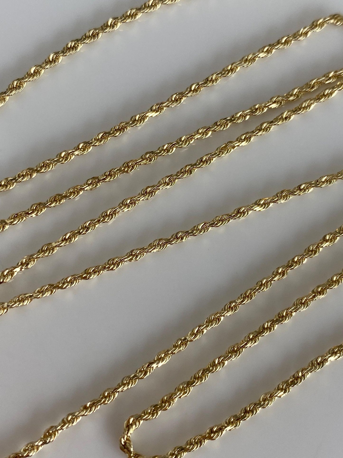 Vintage Solid 14k Yellow Gold Long Slim Rope Chain Necklace - 22.25 inches
