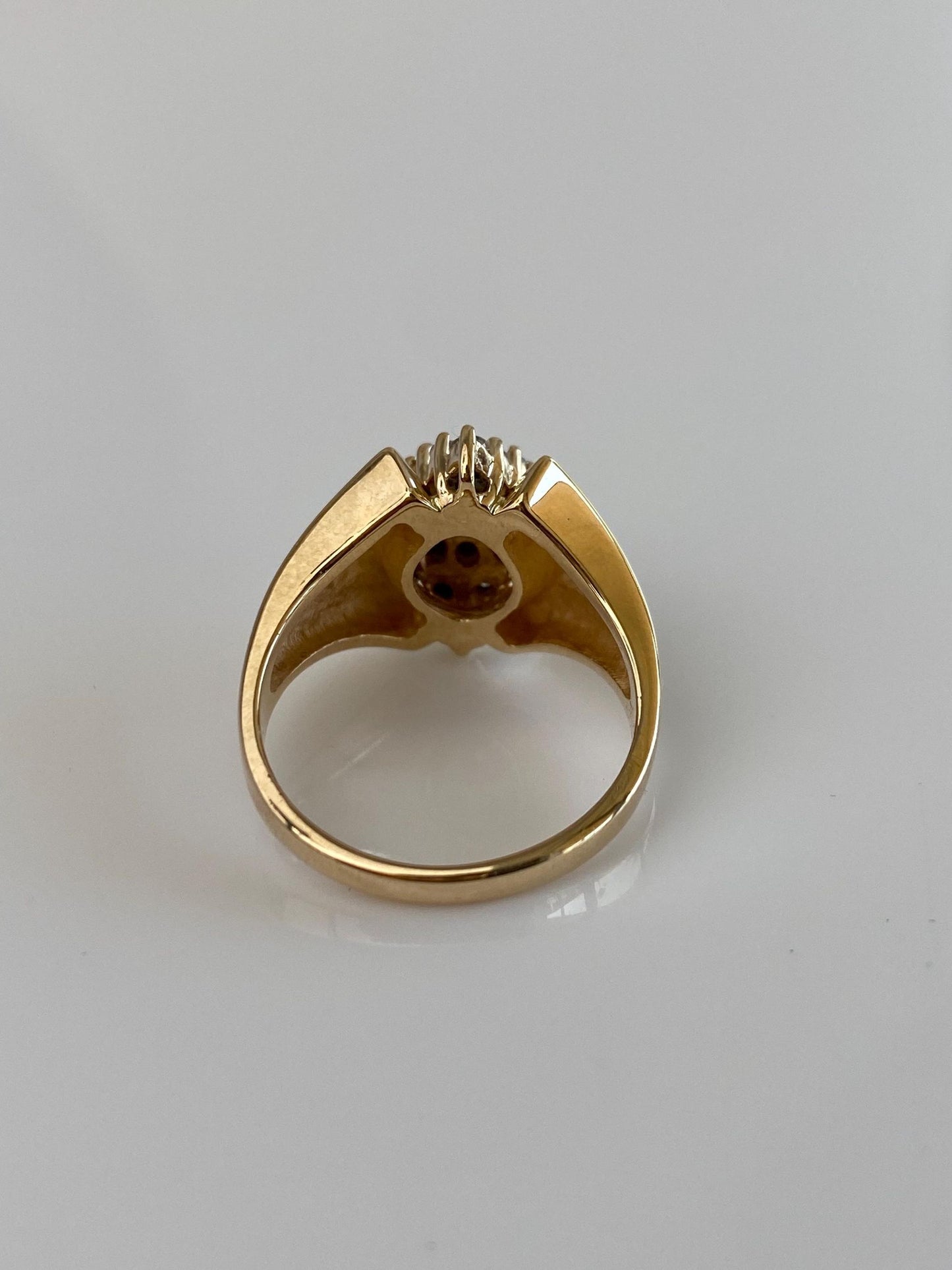 Vintage Solid 14k Yellow Gold Round & Baguette Diamond Cluster Ring - Size 6