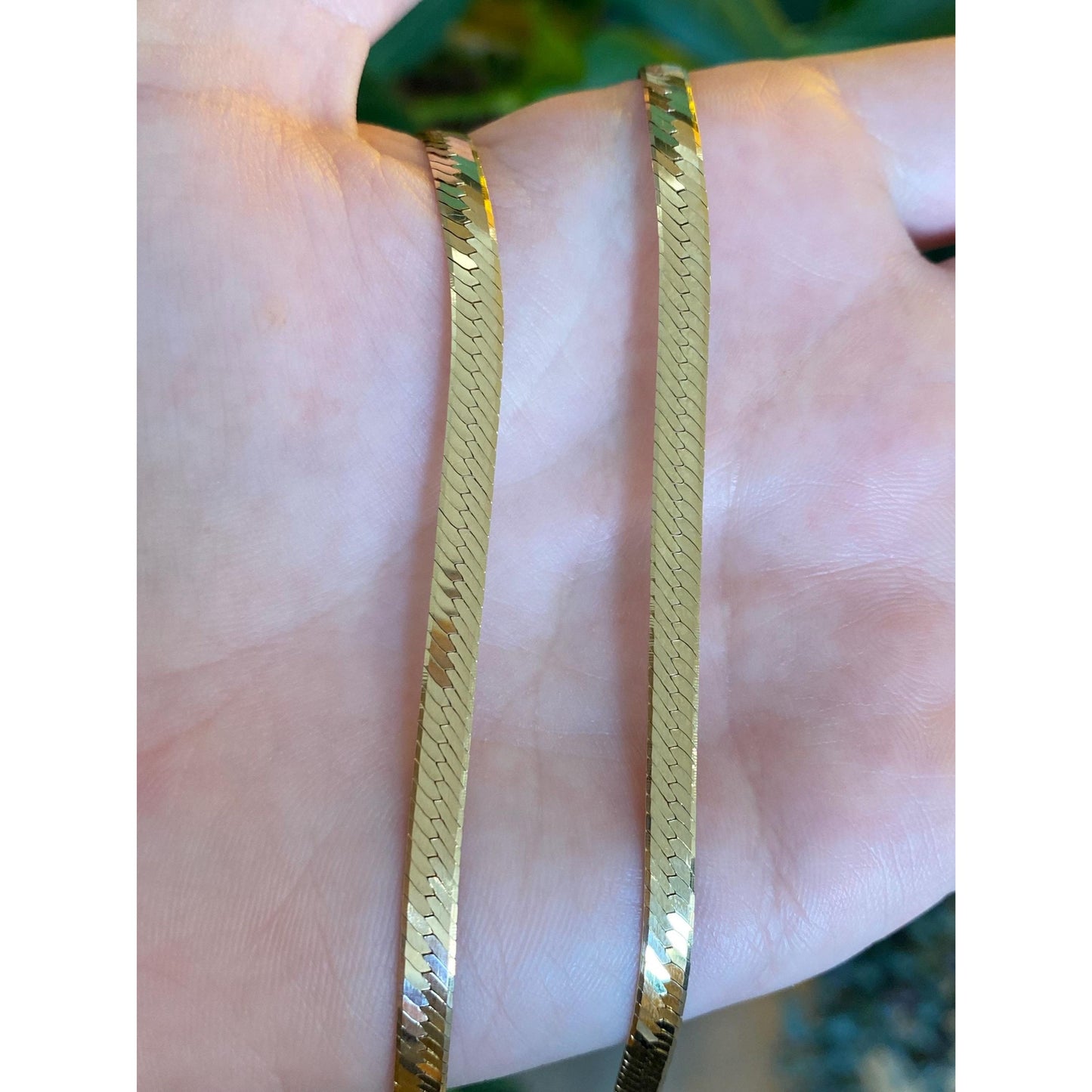 Vintage Solid 14k Yellow Gold Long Herringbone Chain Necklace - 28 inches