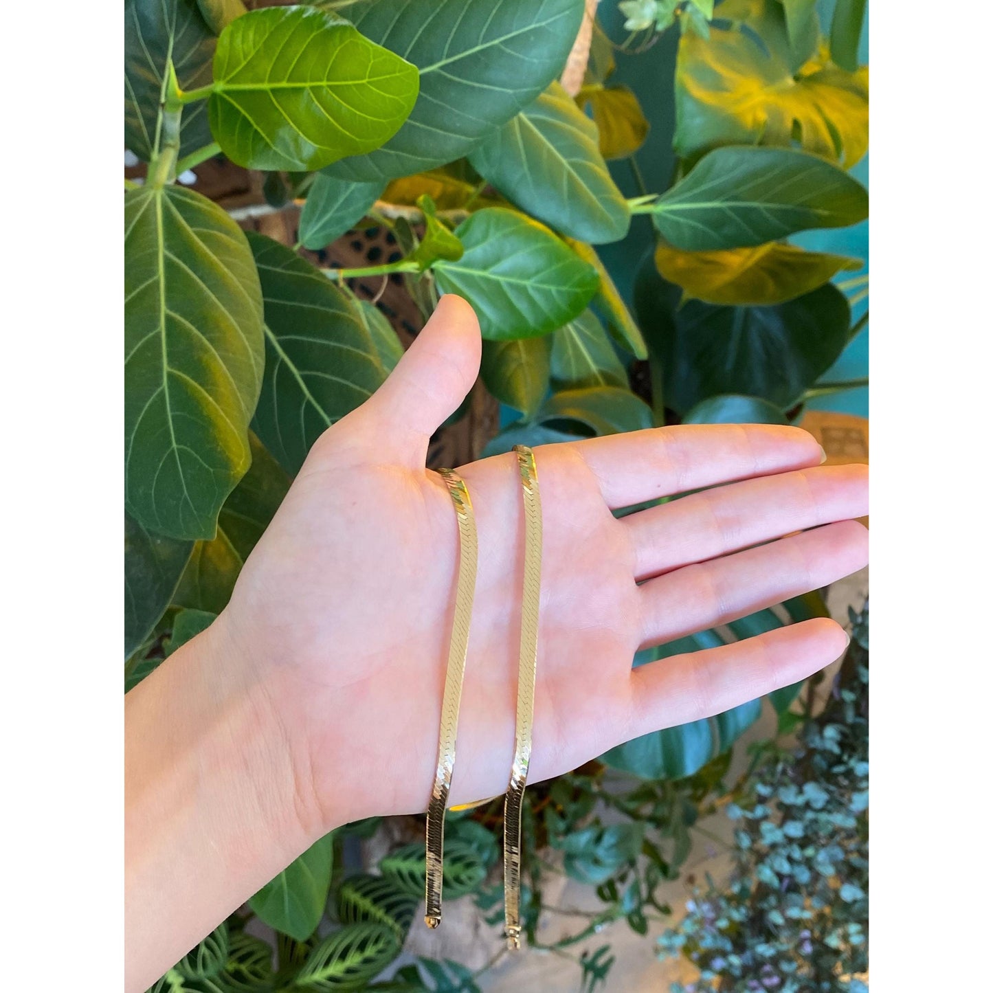 Vintage Solid 14k Yellow Gold Long Herringbone Chain Necklace - 28 inches