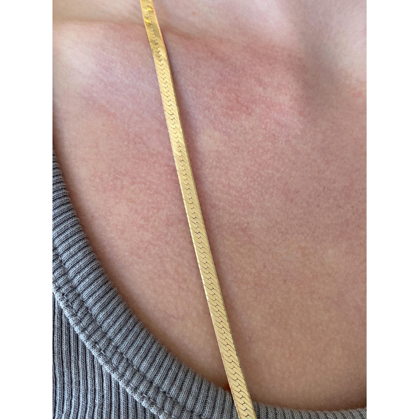 Vintage Solid 14k Yellow Gold Long Herringbone Chain Necklace - 28 inches