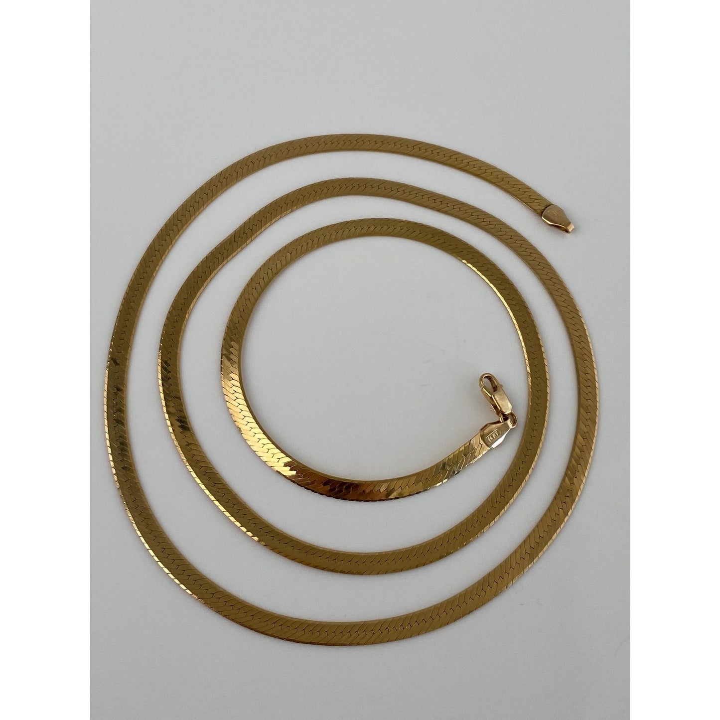 Vintage Solid 14k Yellow Gold Long Herringbone Chain Necklace - 28 inches