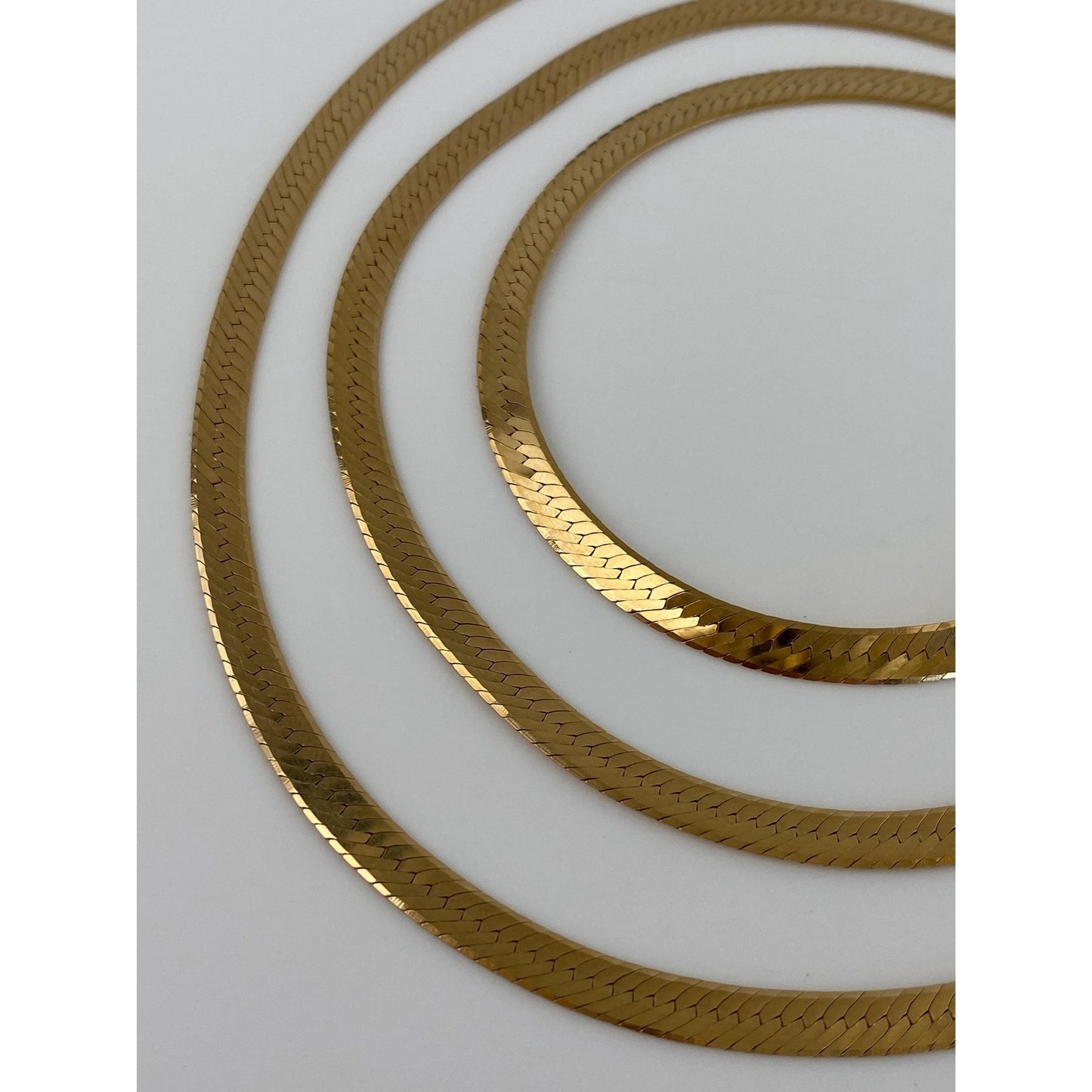 Vintage Solid 14k Yellow Gold Long Herringbone Chain Necklace - 28 inches