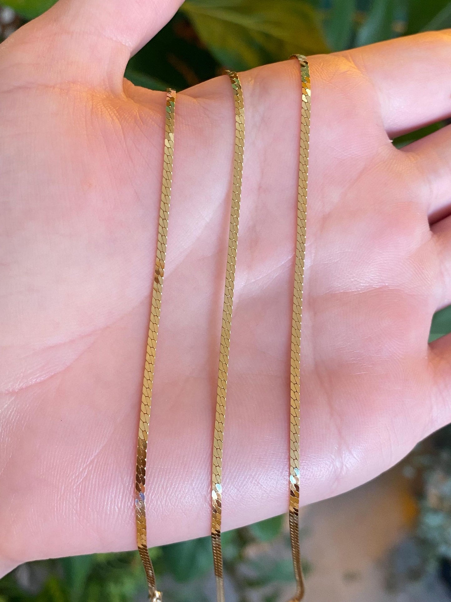 Vintage Solid 14k Yellow Gold Long Slim Flat Curb Chain Necklace - 23.25 inches