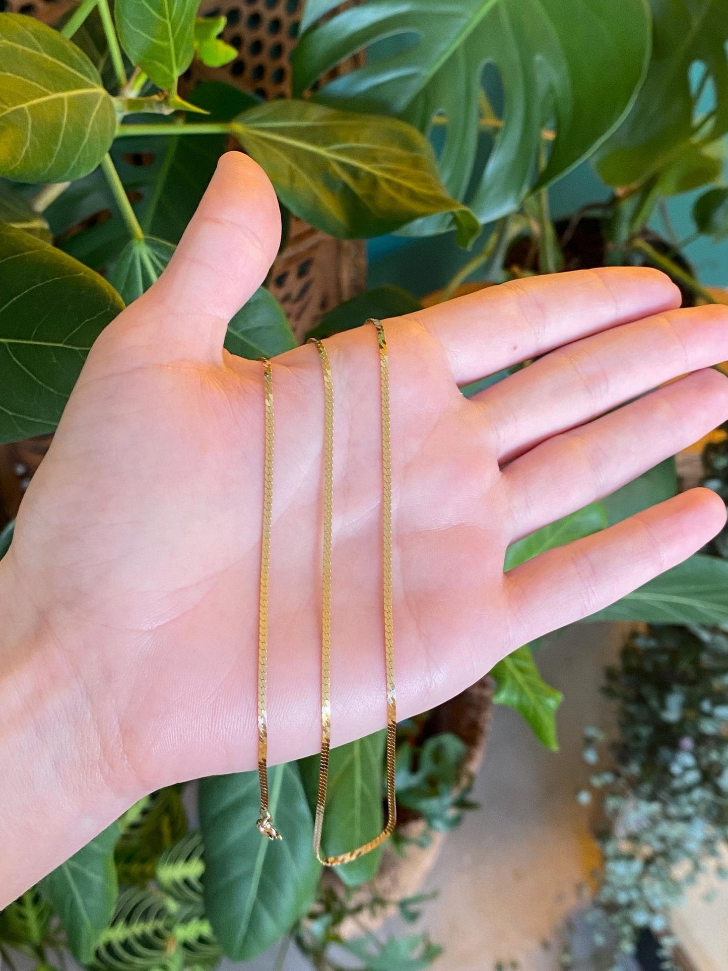 Vintage Solid 14k Yellow Gold Long Slim Flat Curb Chain Necklace - 23.25 inches