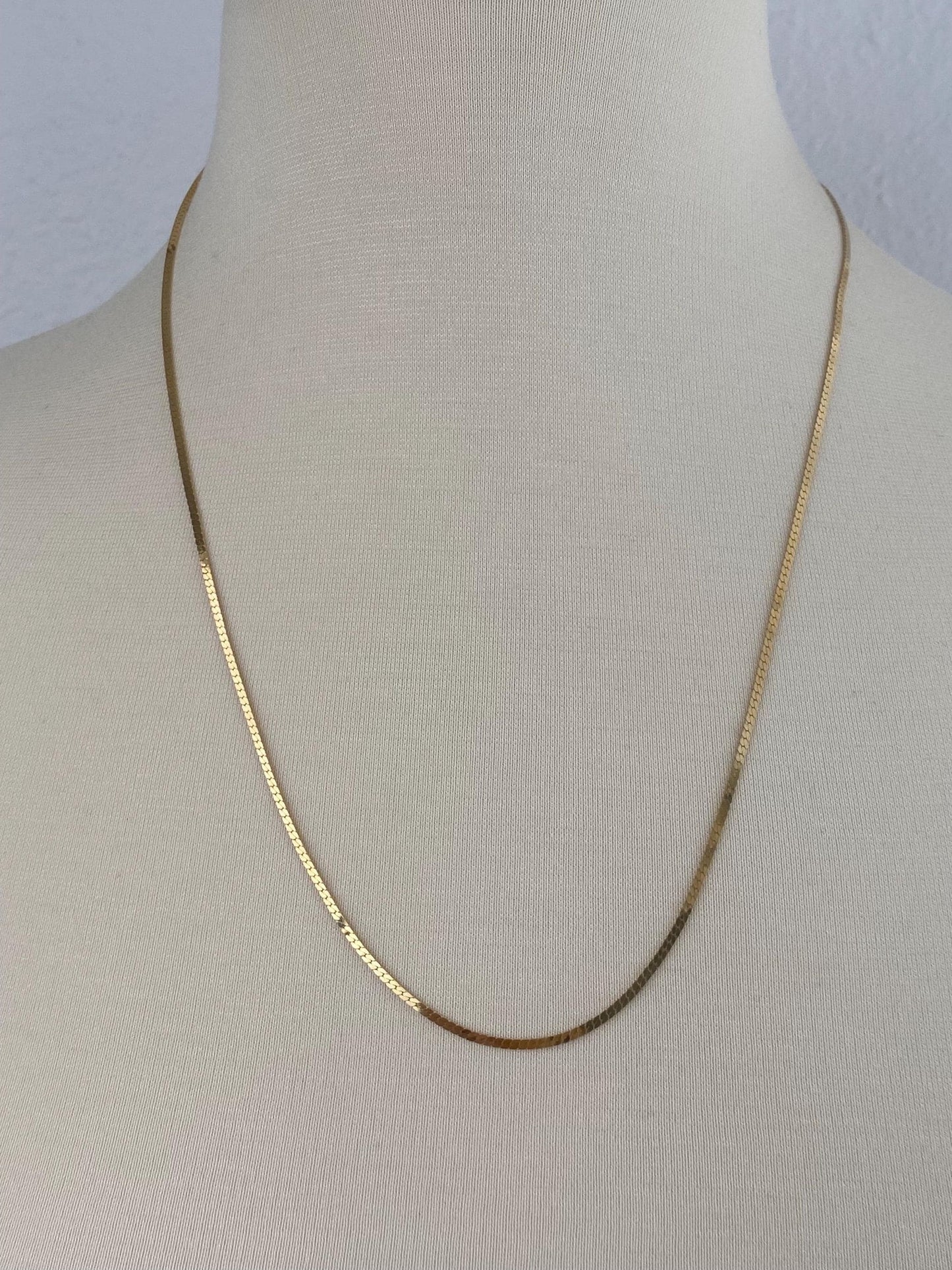 Vintage Solid 14k Yellow Gold Long Slim Flat Curb Chain Necklace - 23.25 inches