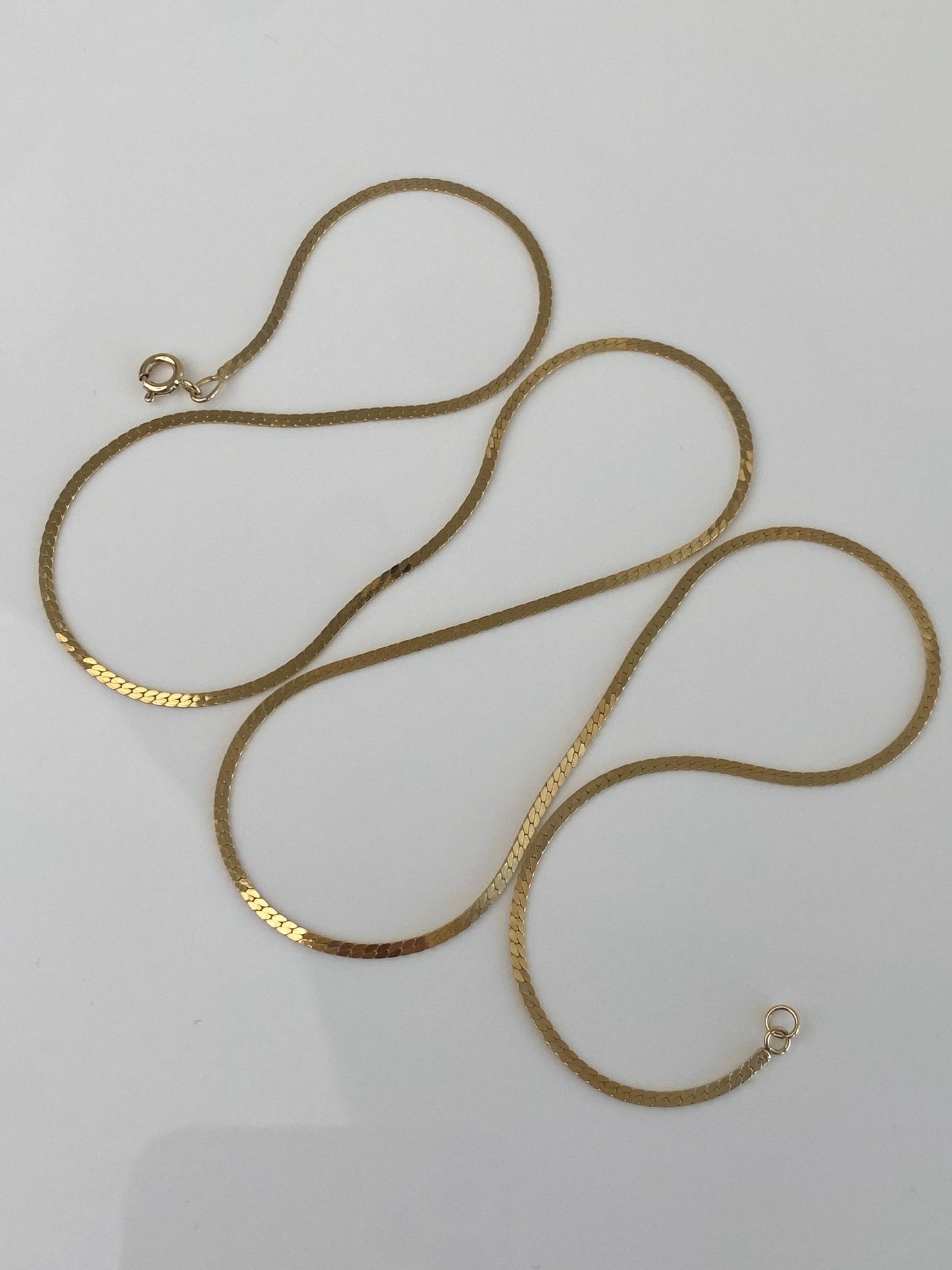 Vintage Solid 14k Yellow Gold Long Slim Flat Curb Chain Necklace - 23.25 inches