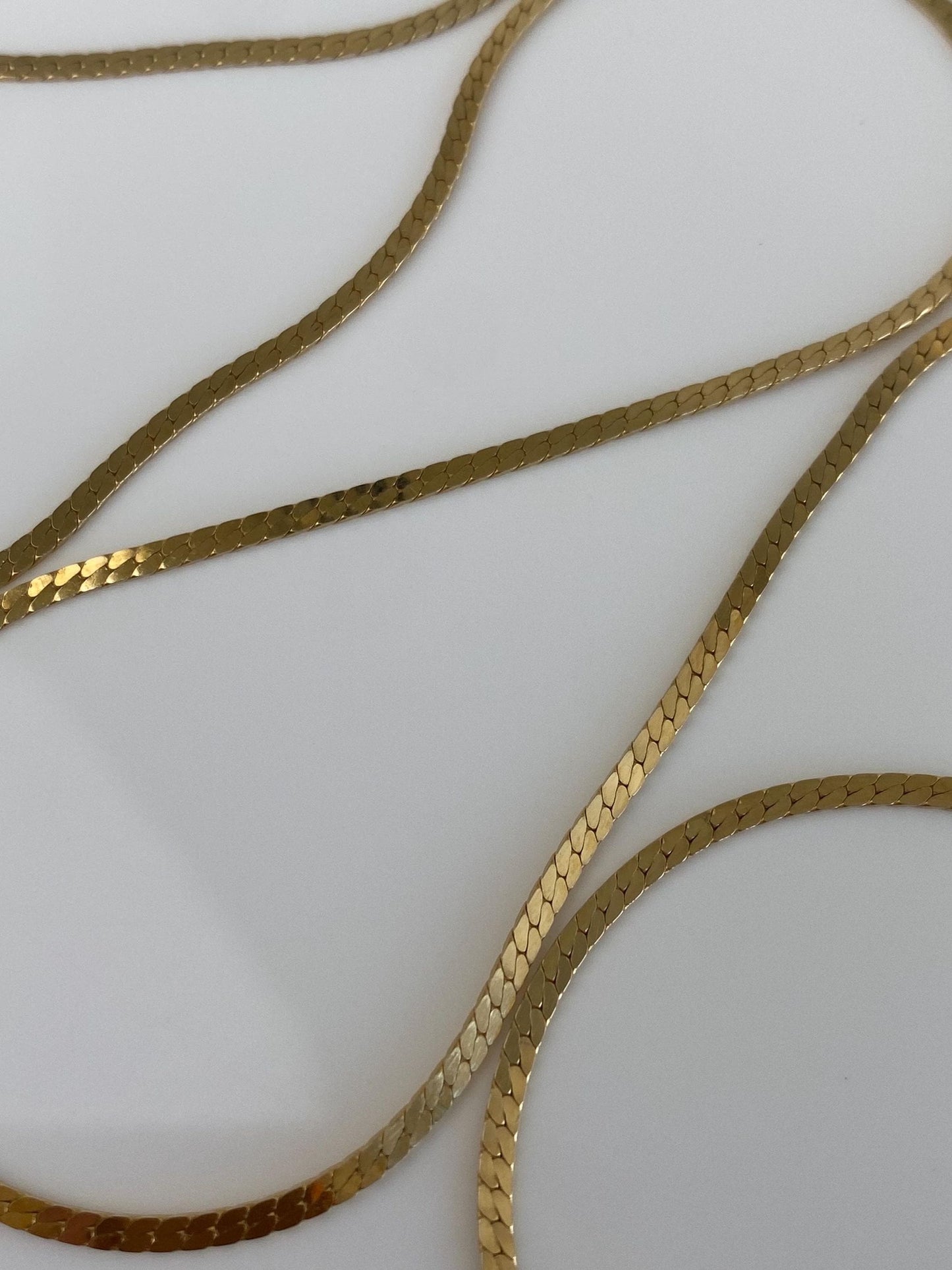 Vintage Solid 14k Yellow Gold Long Slim Flat Curb Chain Necklace - 23.25 inches