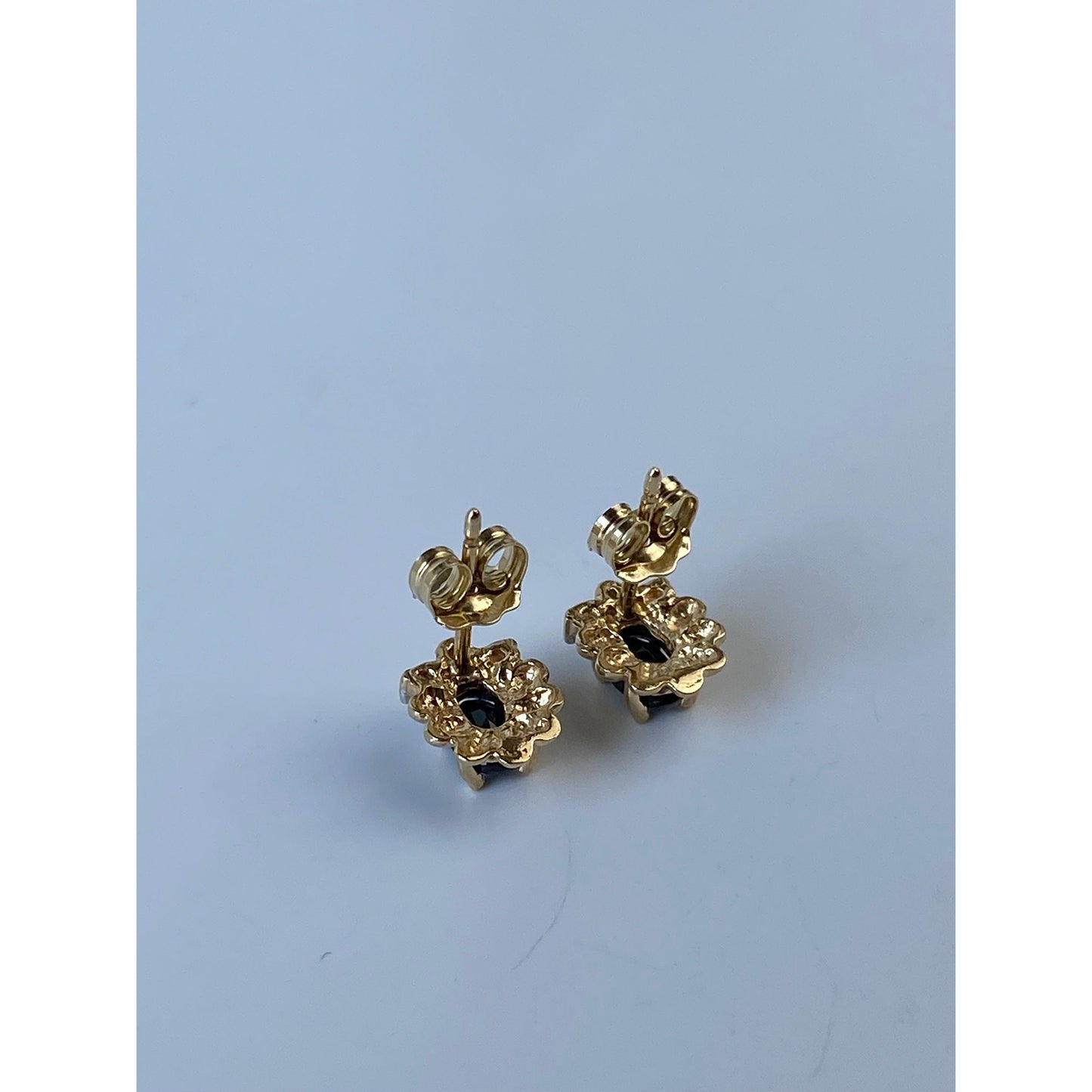 Vintage Solid 10k Yellow Gold Diamond Black Sapphire Stud Earrings