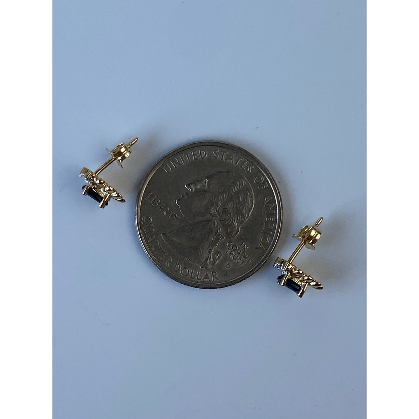 Vintage Solid 10k Yellow Gold Diamond Black Sapphire Stud Earrings