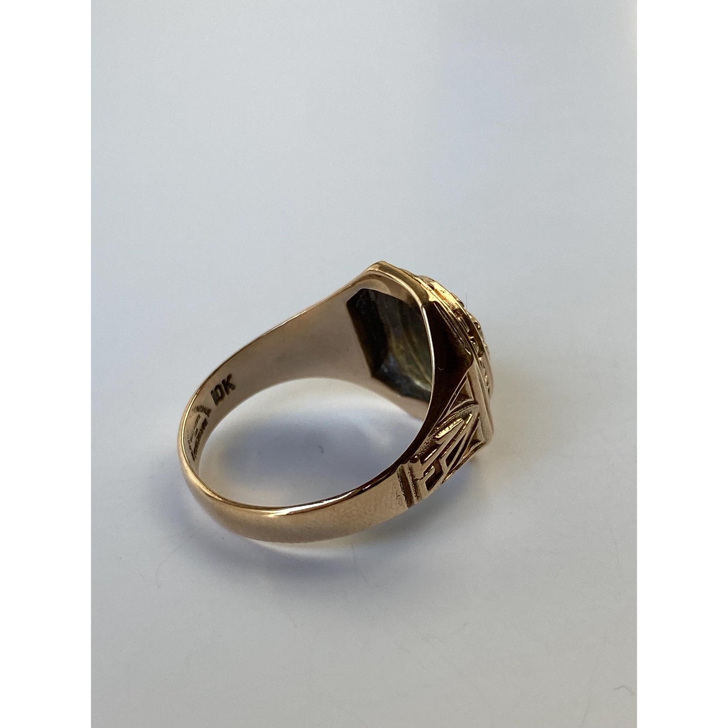 Vintage Solid 10k Yellow Gold Blue Enamel Class Ring - Size 6.25