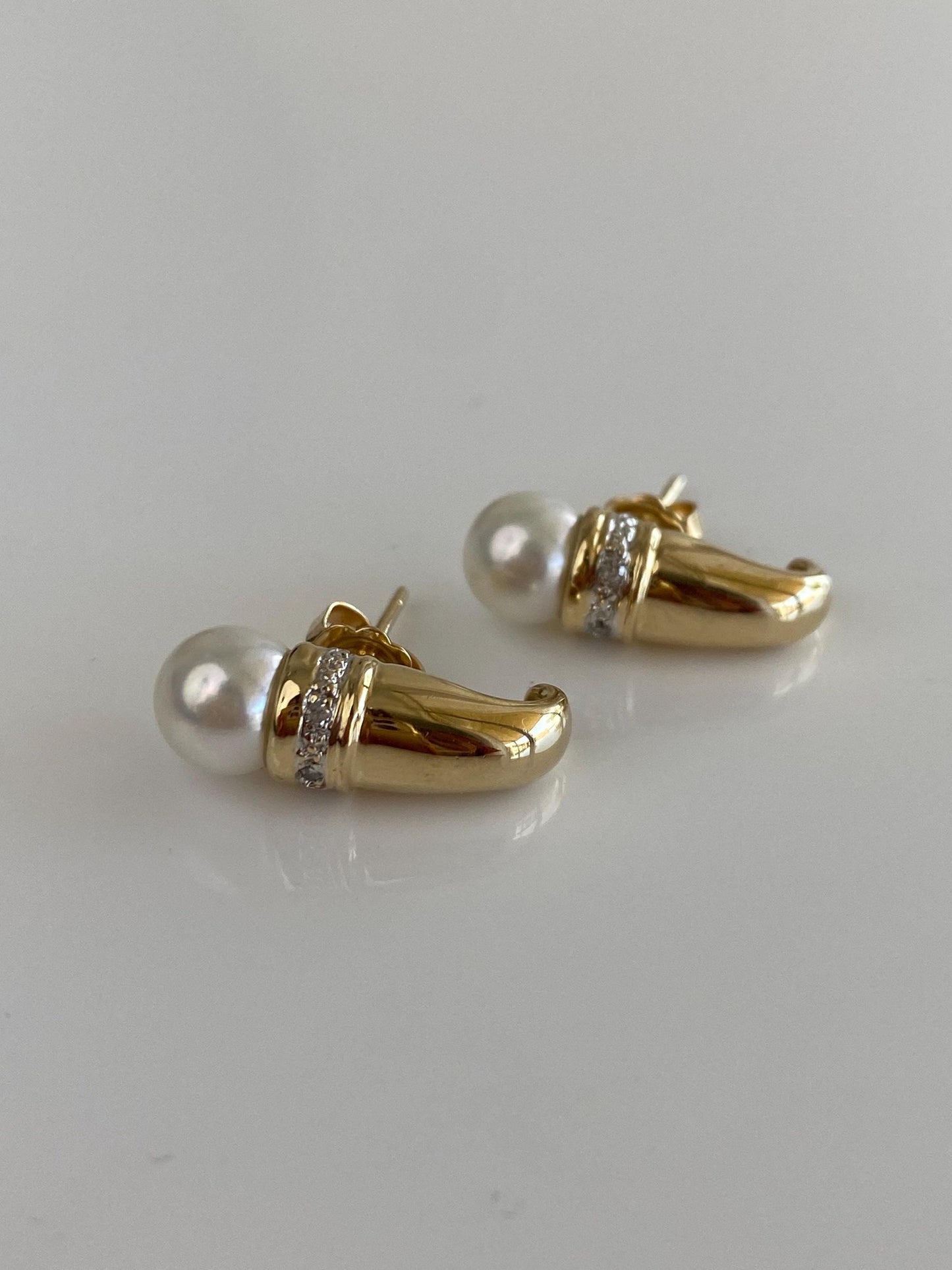 Vintage 14k Yellow Gold Diamond Pearl Talon Drop Earrings