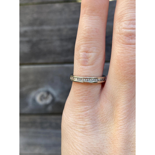 Vintage Solid 14k White Gold Channel Set Diamond Ring Band - Size 4